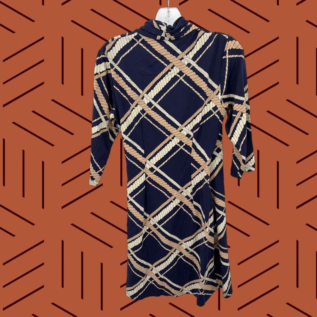 VINTAGE Pre-Owned J Mclaughlin Navy Size XS Printed Shift Knee Length Long Sleeve Dress