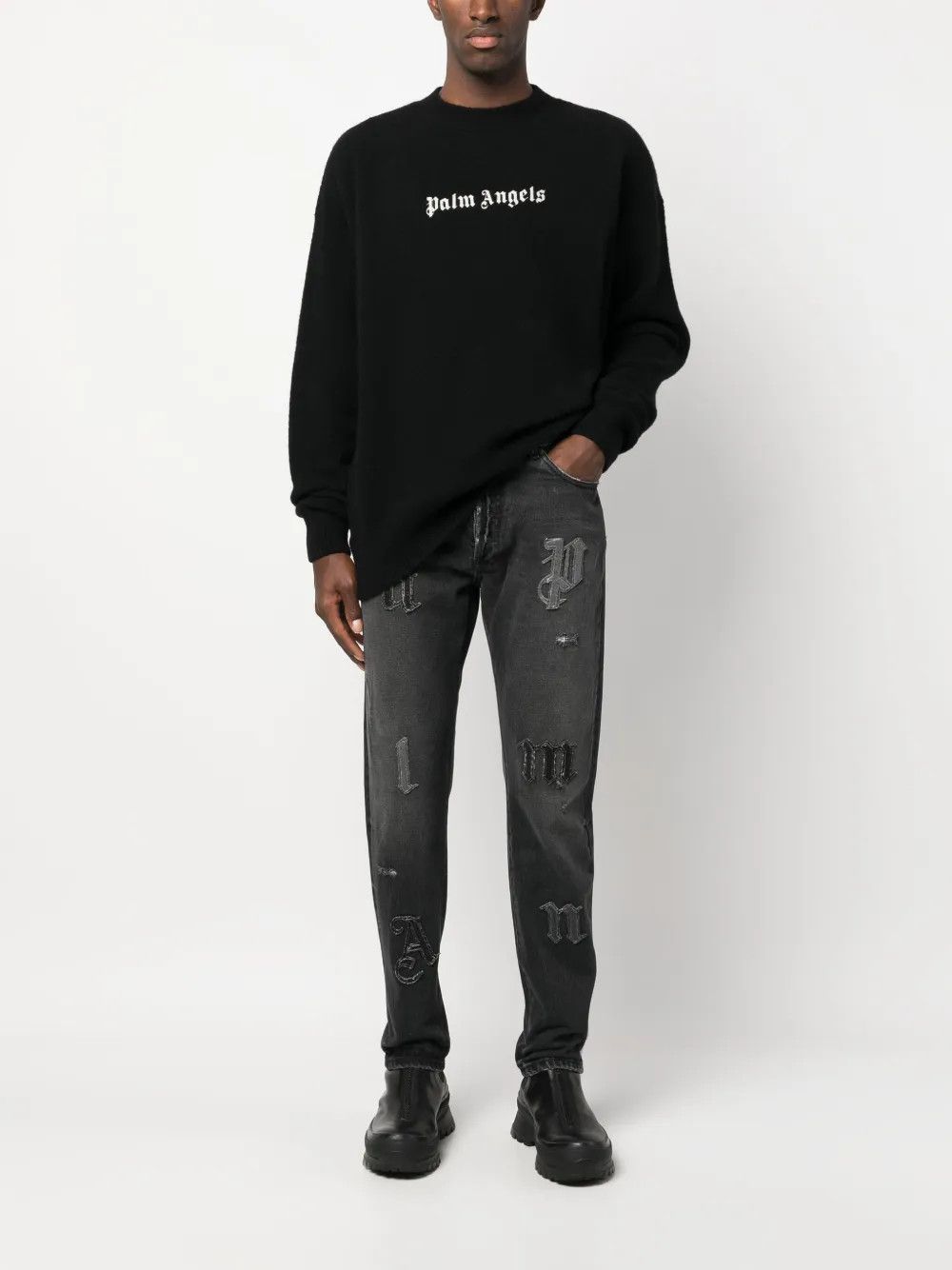 Palm Angels o1y0325 Logo Denim Pant in Black Size US 31 - 6 Thumbnail