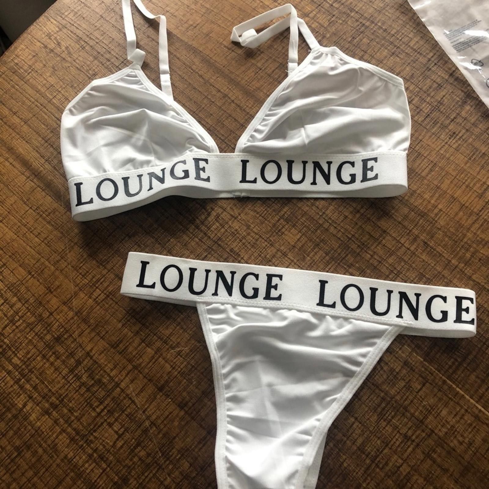Designer Thong And Bra Lounge Set White NWT Size ONE SIZE - 3 Thumbnail