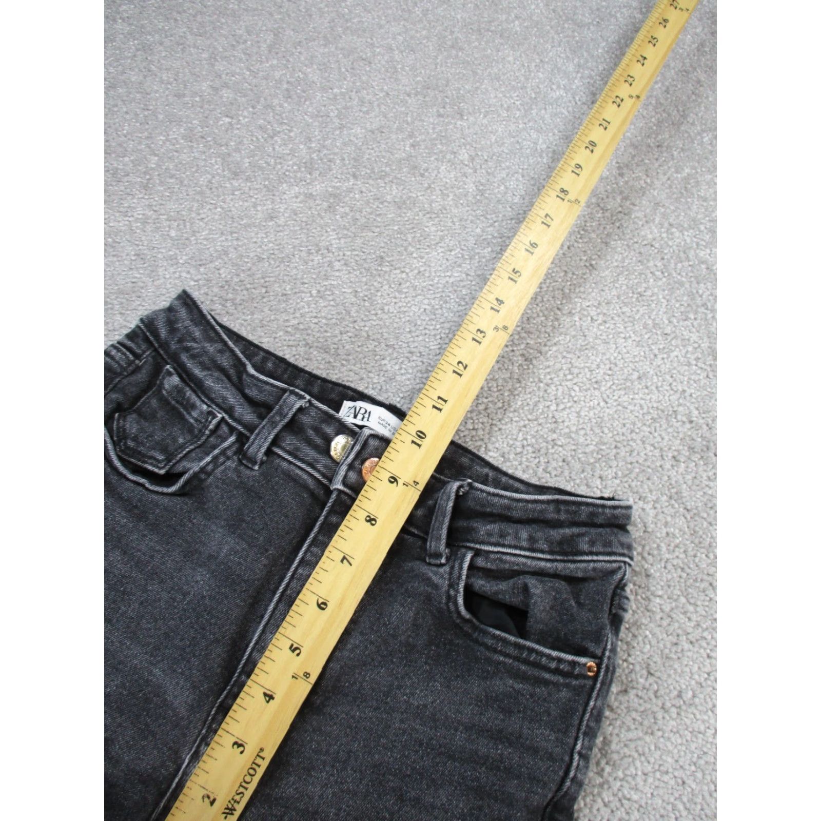 Zara ZARA Jeans Women Gray Denim Straight Leg 2 Regular Mid Rise Raw Hem Zip Accent Size 26" / US 2 / IT 38 - 7 Thumbnail