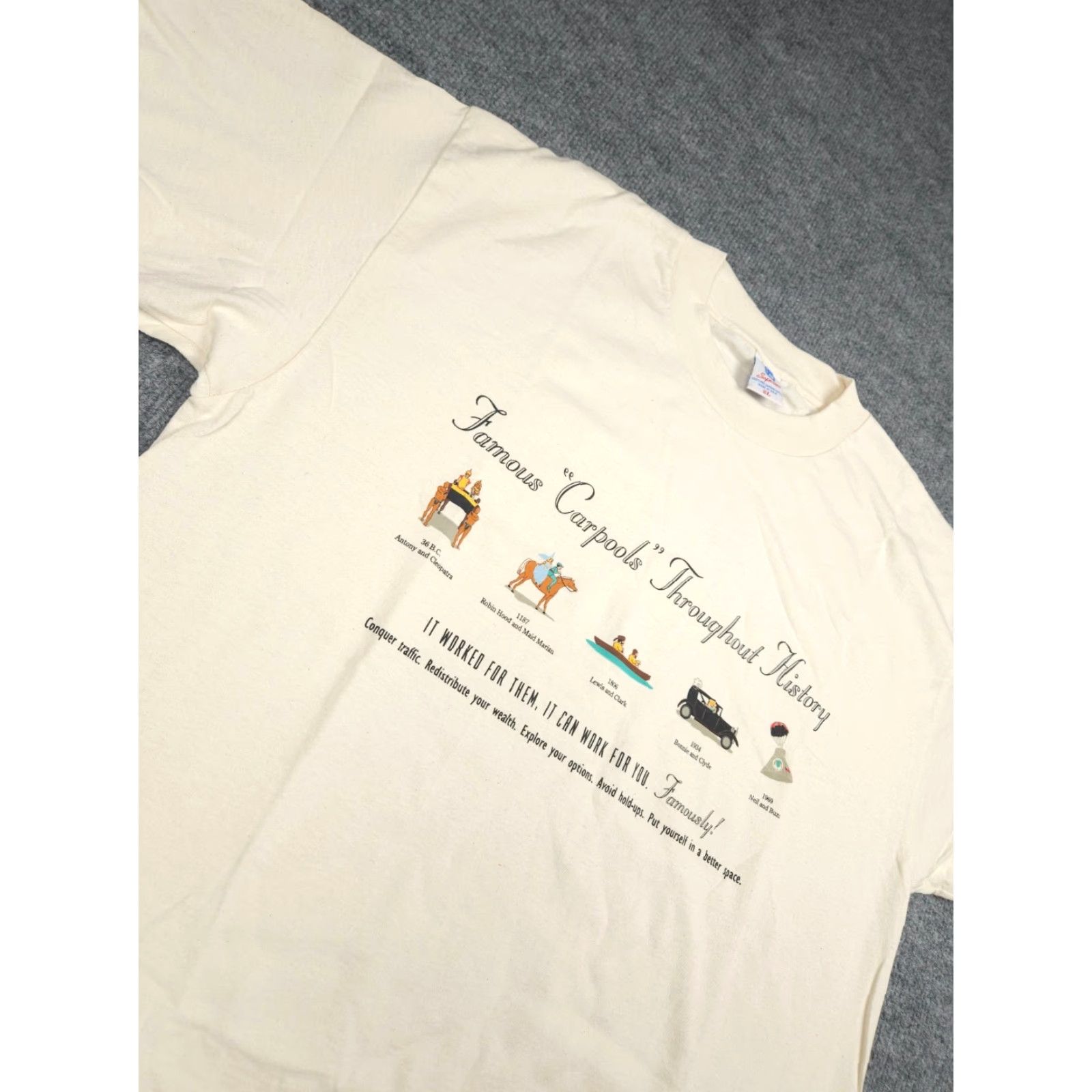 Vintage VINTAGE Superior Graphic T-Shirt Men XL White Beige Carpool Funny 90s USA Single Stitch Shirts Mens Size US XL / EU 56 / 4 - 3 Thumbnail
