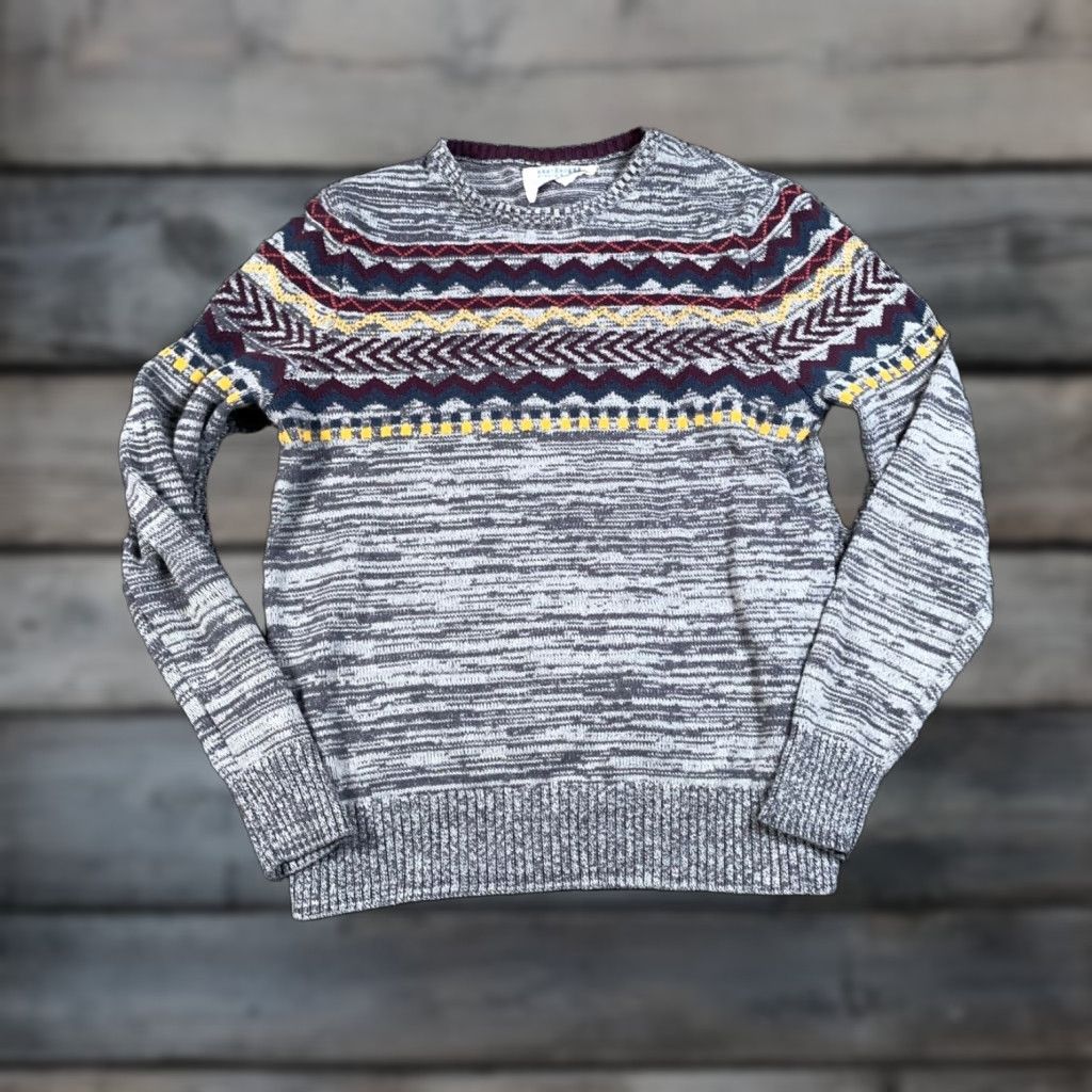 Vintage Urban Pipeline Sweater Adult Medium Gray Marled Fair Isle Pattern Cotton Knit Ski Size US M / EU 48-50 / 2 - 1 Thumbnail