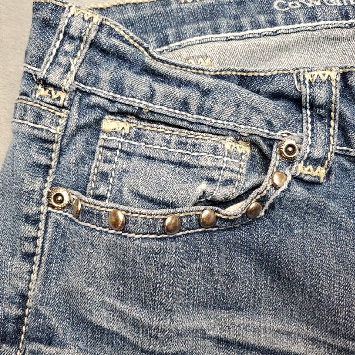 Vintage Cowgirl Tuff Jeans Women Bootcut 31x33 Denim Blue Western Cowboy Bucking Bronc Logo Embroidered Stretch Pants USA Mens Womens Size 24" / US 00 / IT 34 - 7 Thumbnail