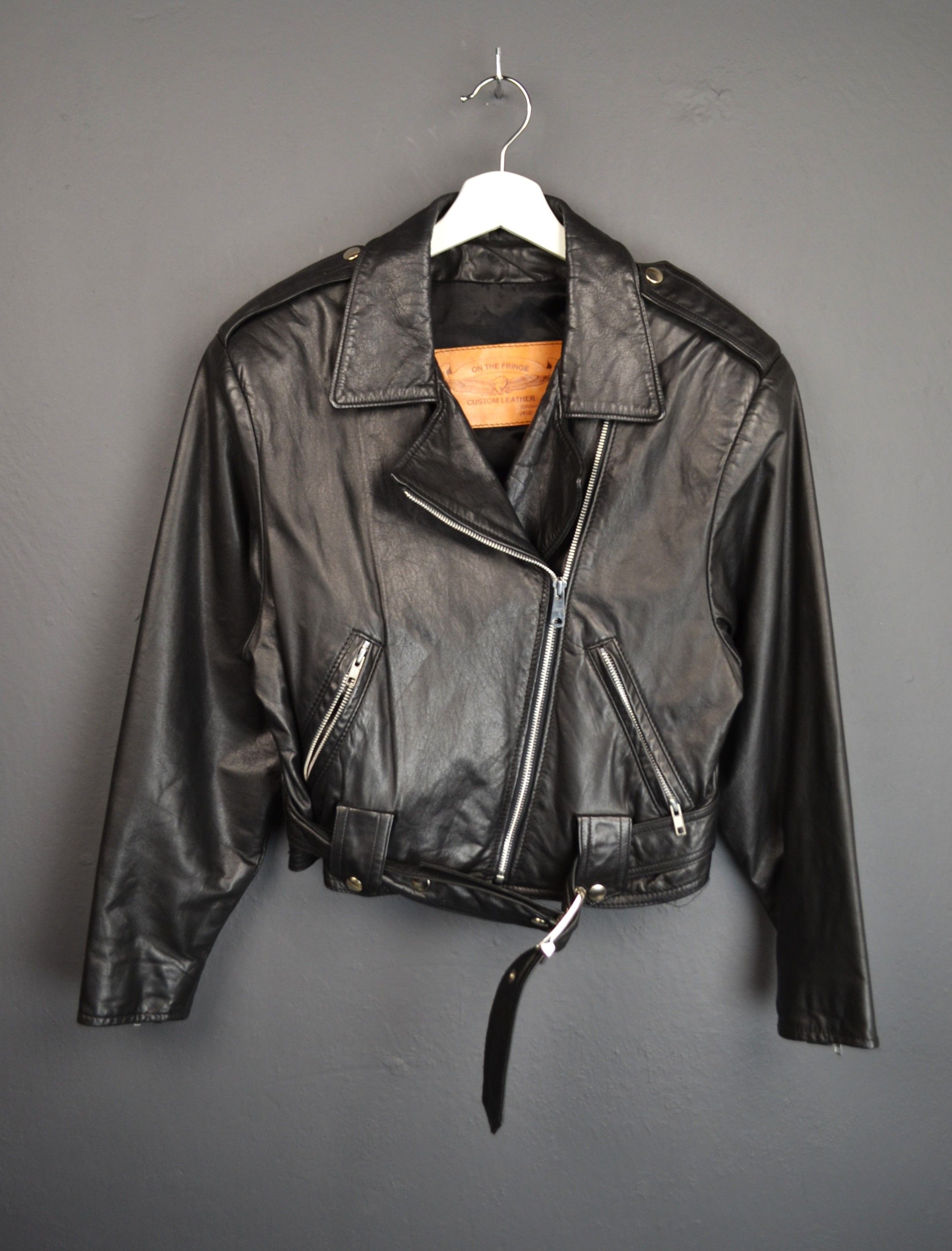 Vintage On The Fringe Black Leather Biker Jacket M Made Canada Size M / US 6-8 / IT 42-44 - 2 Thumbnail