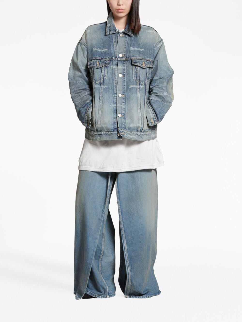 Balenciaga o1w1db10625 Girly Allover Large Fit Jacket in Blue Size S / US 4 / IT 40 - 2 Thumbnail