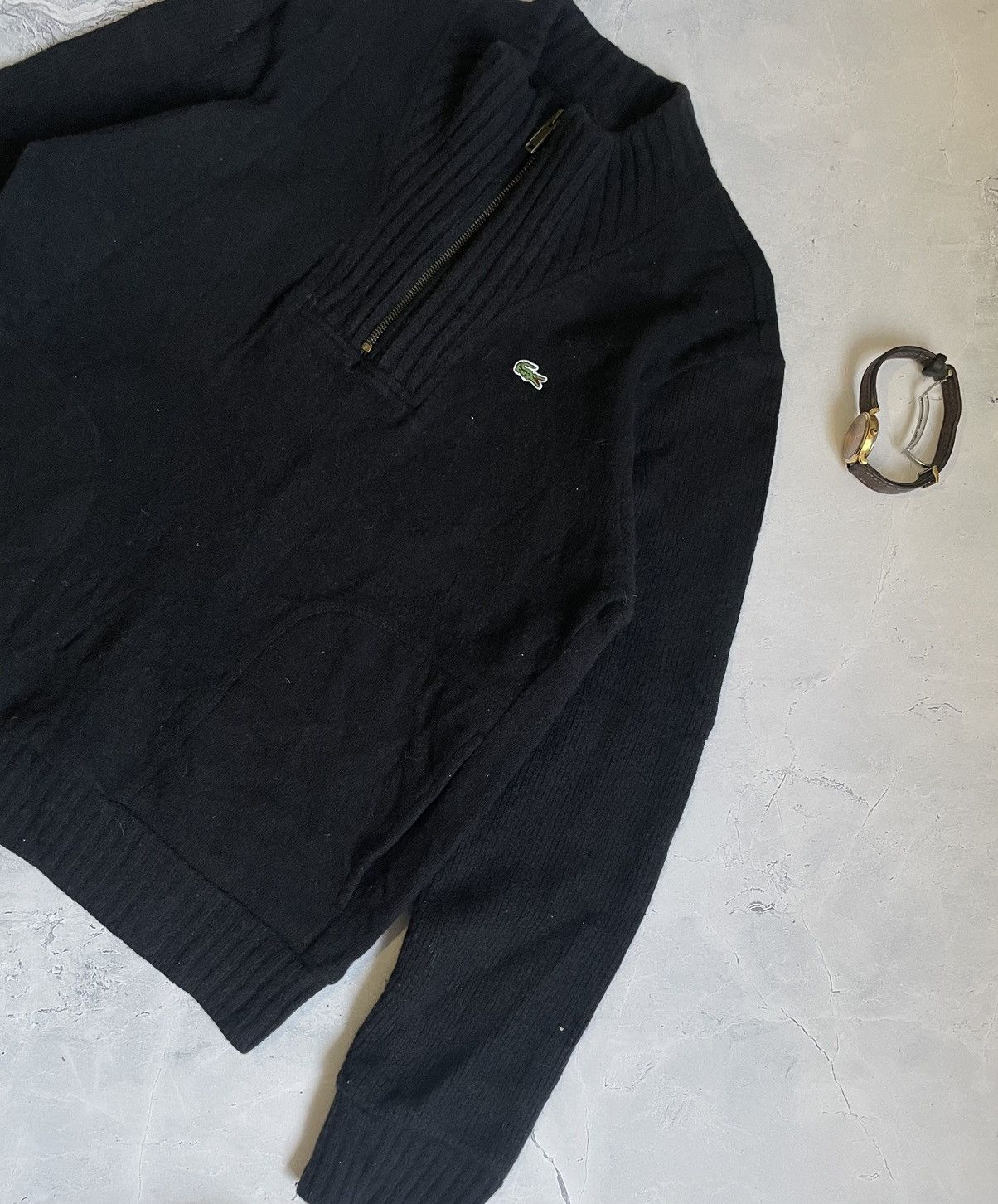 Lacoste × Vintage Lacoste Men’s Vintage Knitted Sweater 1/4 Zip Size US L / EU 52-54 / 3 - 2 Thumbnail