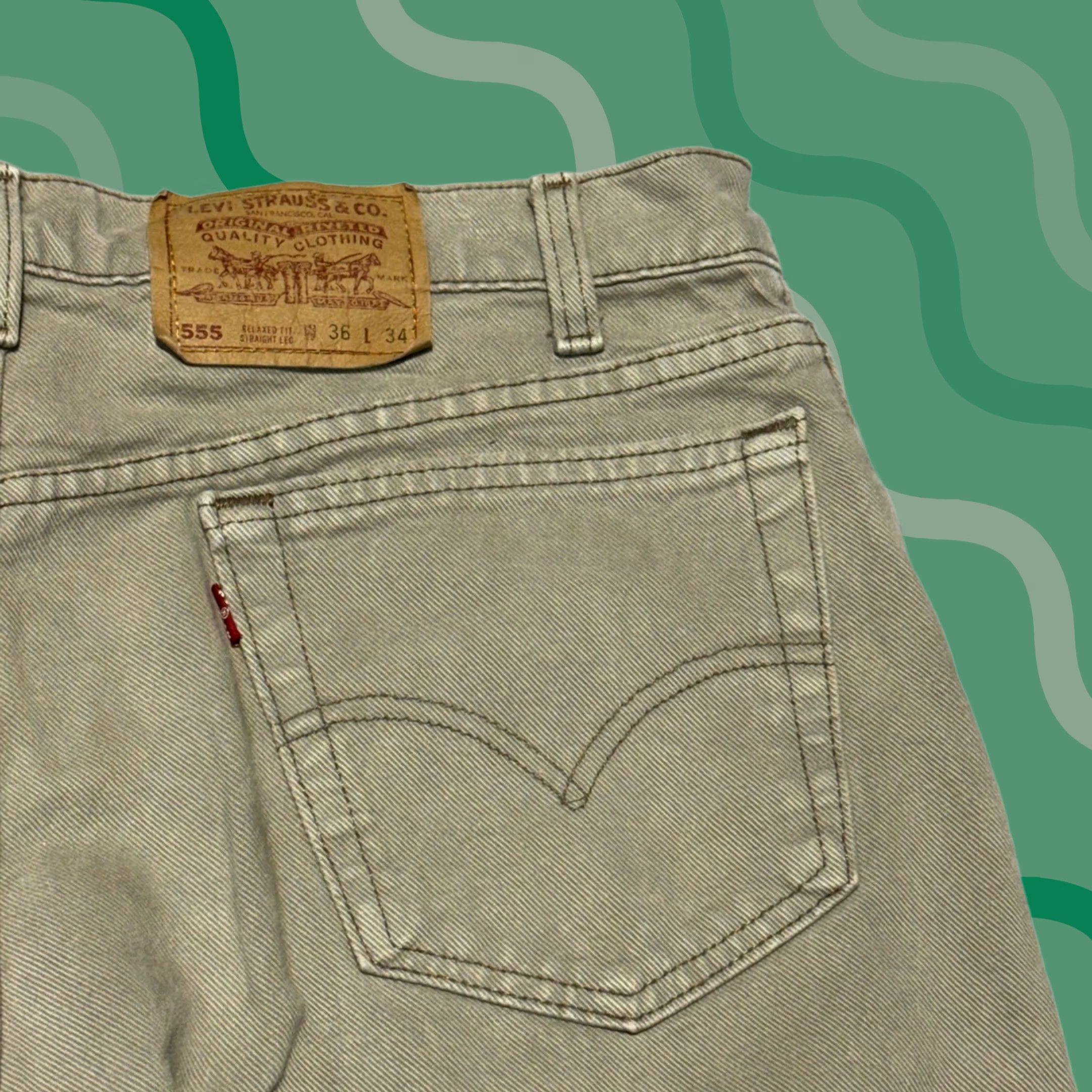 Levi's Levi's 555 Relaxed Fit Straight Leg Jeans Mens 36x34 Khaki Tan Vintage USA Made Size US 36 / EU 52 - 1 Thumbnail