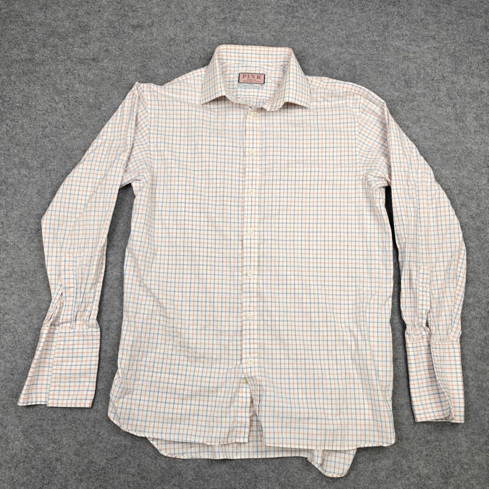 Vintage Thomas Pink Dress Shirt Mens 17 34/35 White Check Regular Fit Long Sleeve Cotton Size 46R - 2 Thumbnail