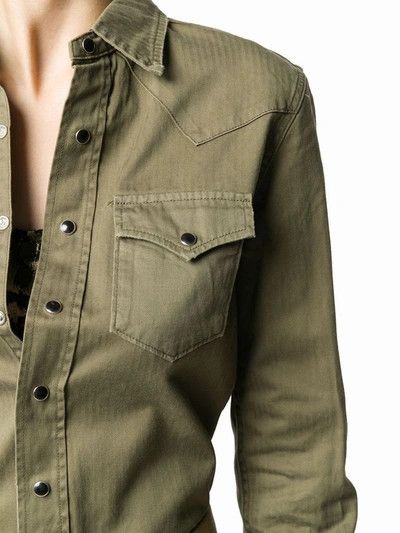 Saint Laurent Paris o1bcso1str0325 Classic Western Shirt in khaki Size XXL / US 16-18 / IT 52-54 - 4 Thumbnail