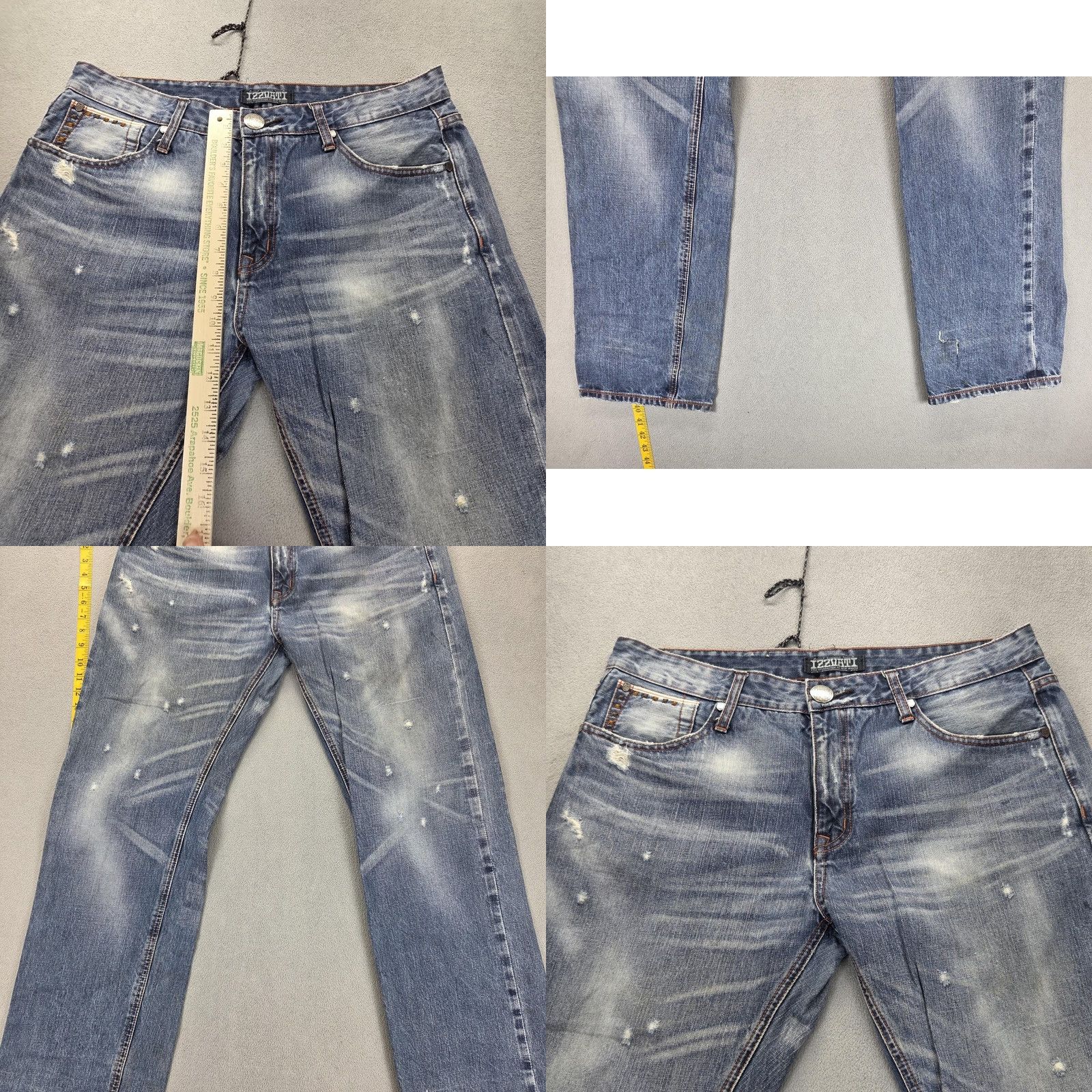 Vintage IZZVATT Jeans Mens 34x32 Blue Medium Wash Distressed Studded Straight Denim pockets Zip Vintage: No Size US 34 / EU 50 - 8 Thumbnail