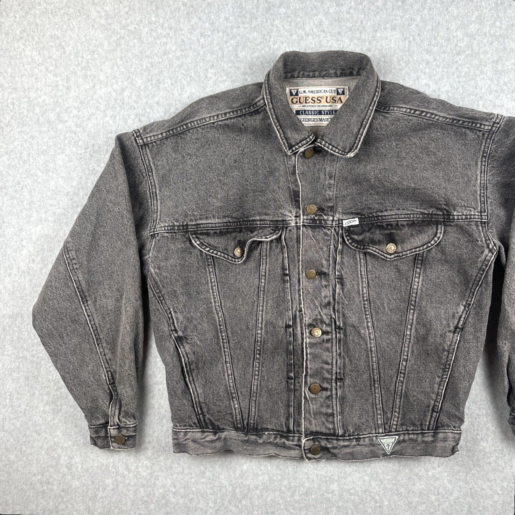 Guess VINTAGE Guess USA American Cut Mens M Faded Black Denim Jacket 80s Size US M / EU 48-50 / 2 - 3 Thumbnail