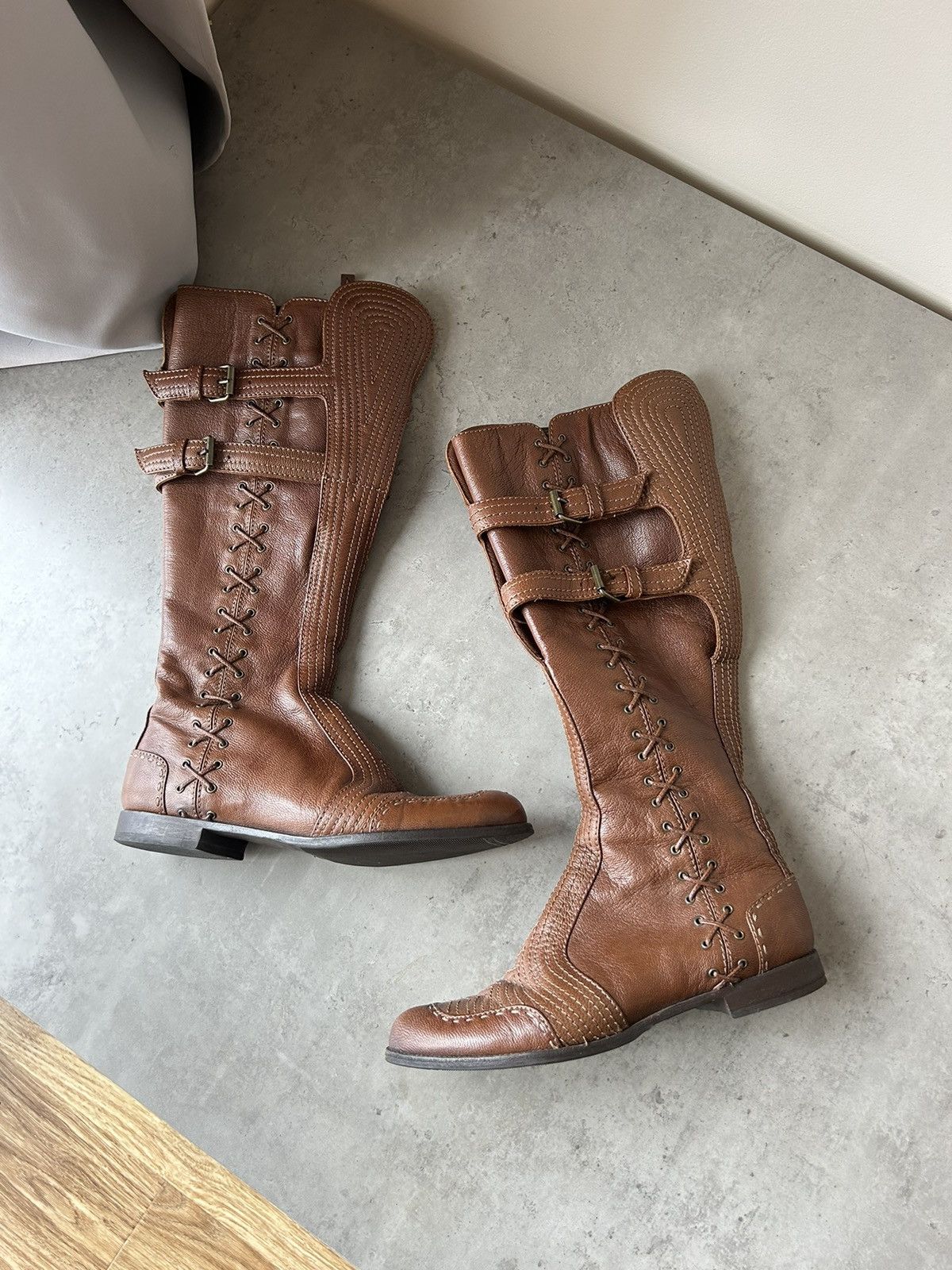 McQ Alexander McQueen Alexander Mcqueen Leather High Browm Boots Old money Size US 7.5 / IT 37.5 - 1 Thumbnail