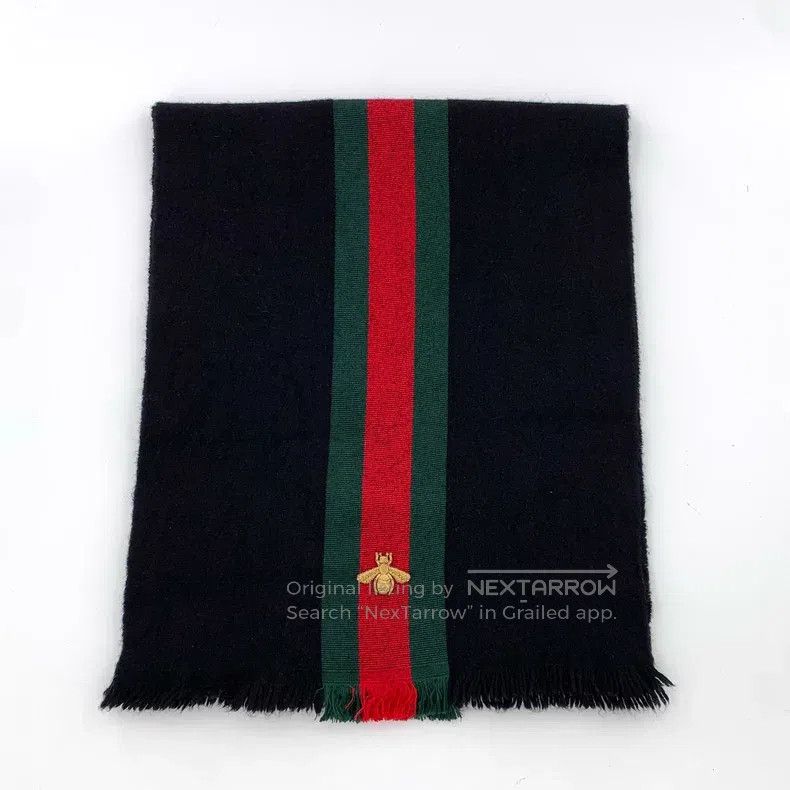 Gucci Gucci Black striped webbing bee embroidery wool tassel sca Size ONE SIZE - 1 Thumbnail