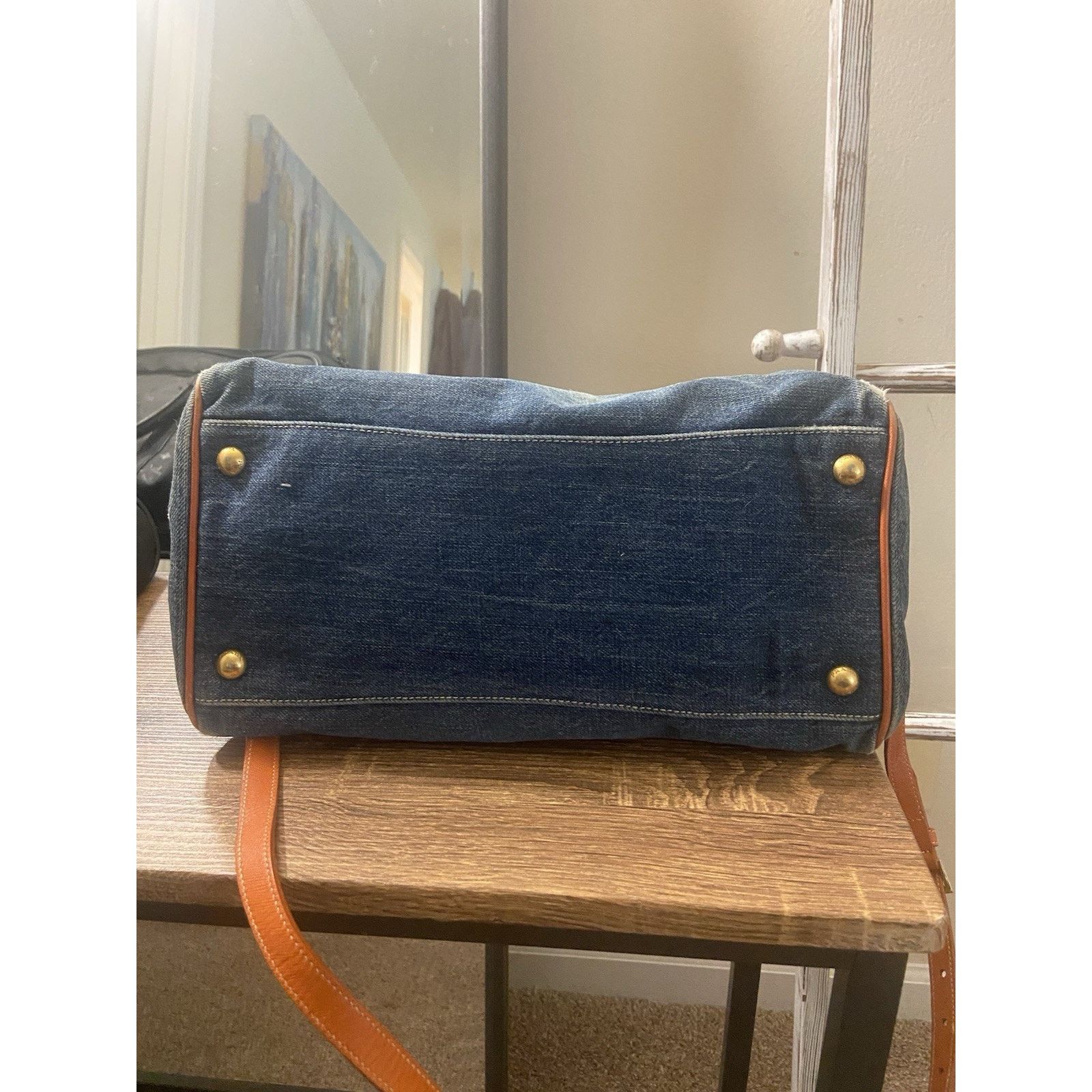 Prada Prada Bauletto blue denim orange saffiano 2way handbag, good Size ONE SIZE - 9 Thumbnail