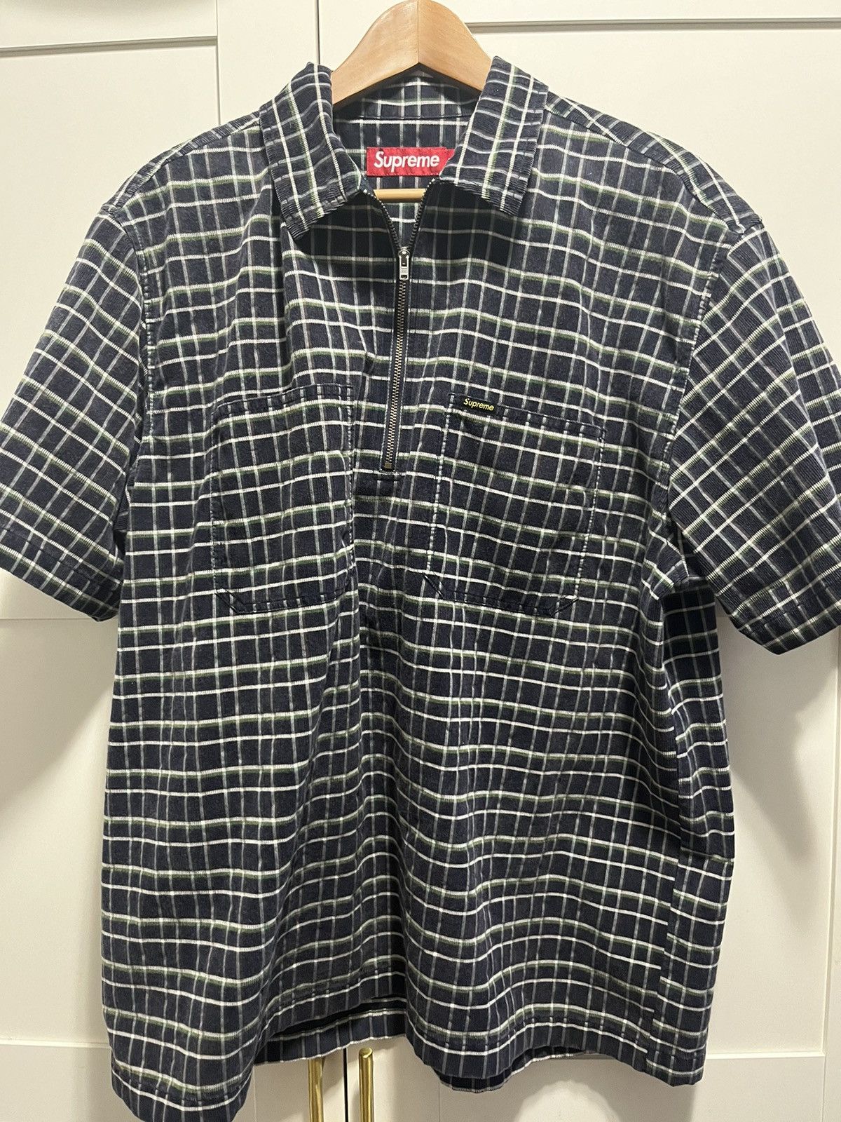 Supreme Supreme Sequin Stripe Zip Polo Blue | Grailed