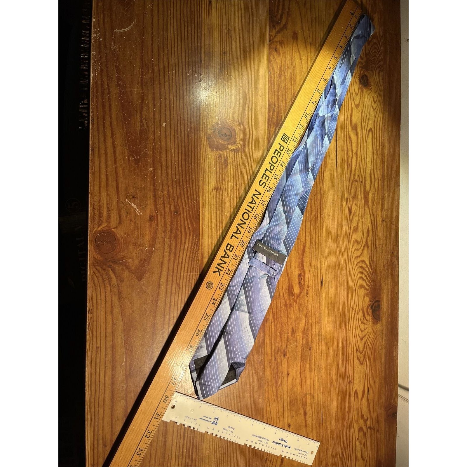 Perry Ellis Perry Ellis Portfolio Mens Blue Silver Silk Designer Necktie Size ONE SIZE - 6 Thumbnail