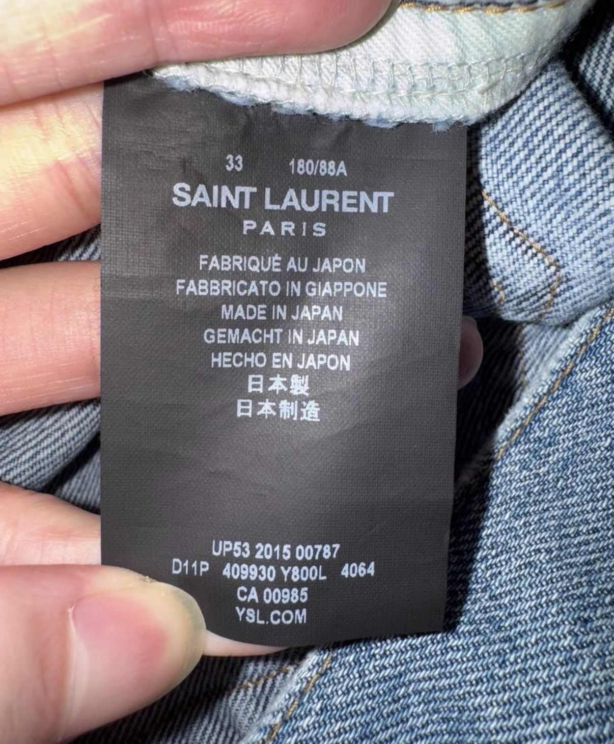 Saint Laurent Paris SLP 16SS Runway "Cat Paw" Light Blue Patch Slash Denim Jeans Size US 33 - 8 Thumbnail
