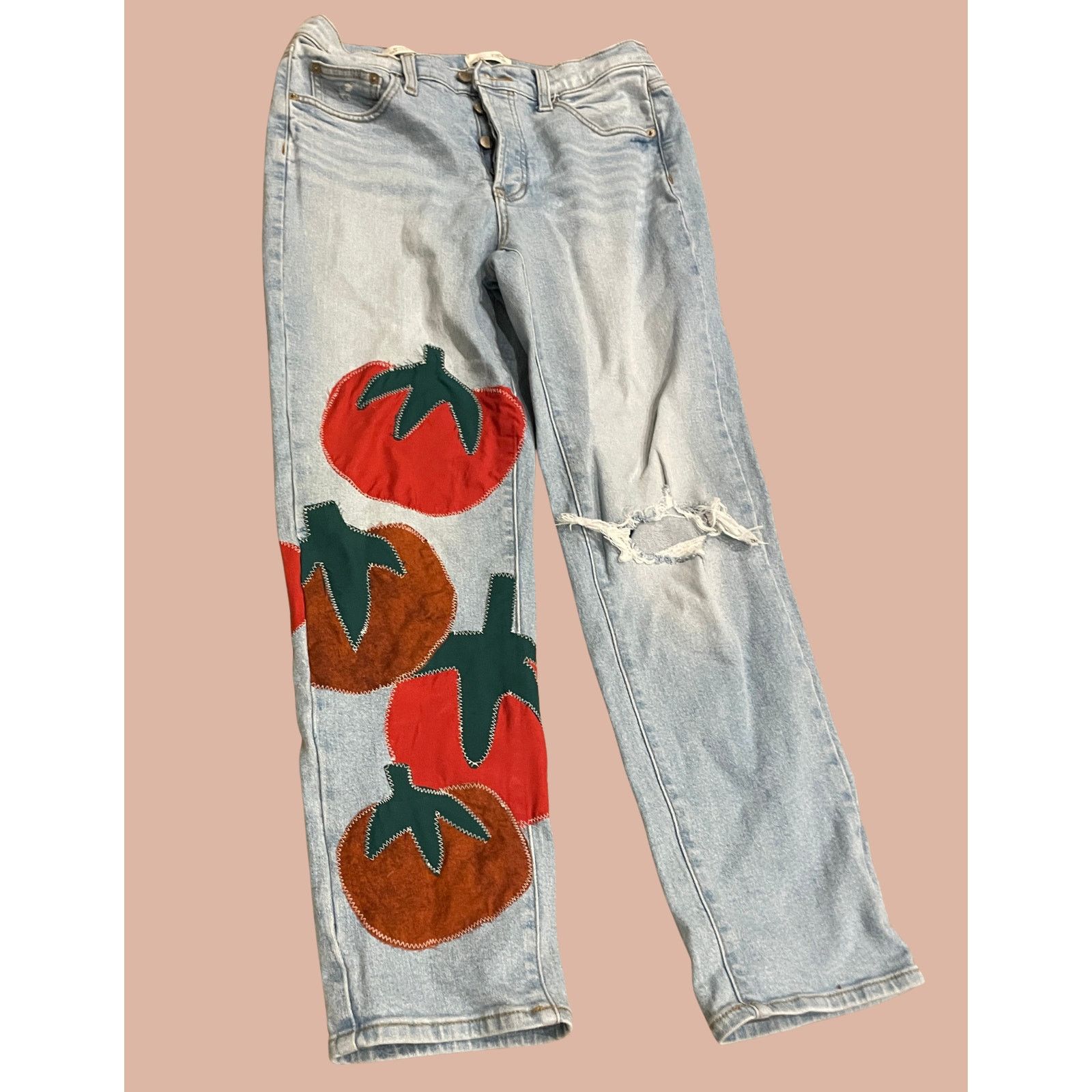 Other Size 10 Upcycled Tomato Jeans | Indie Quirky Straight Leg Size 32" / US 10 / IT 46 - 1 Thumbnail