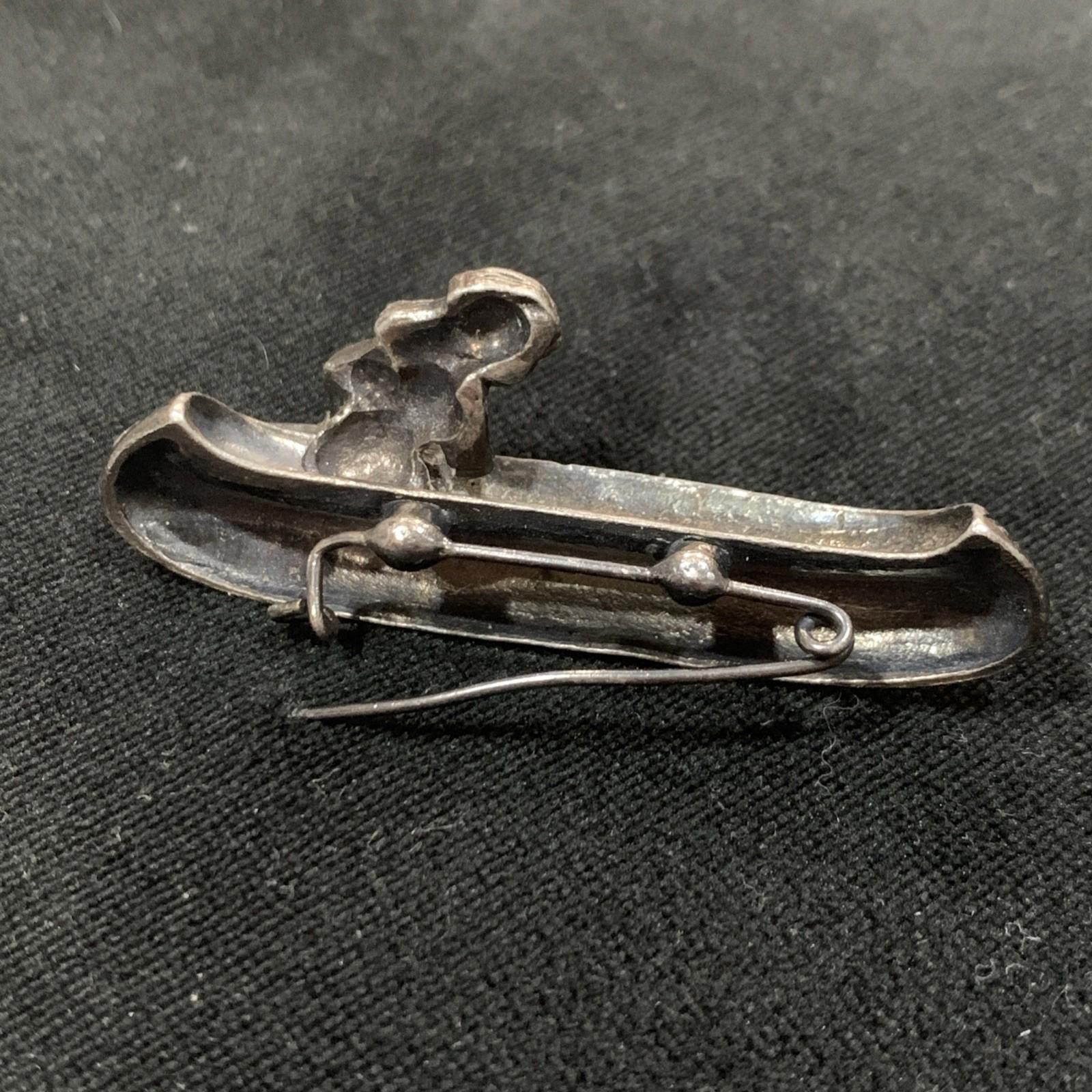 Other Rare Early Navajo BIG Hand Carved Silver Brooch Canoe 2.5" Size ONE SIZE - 9 Thumbnail
