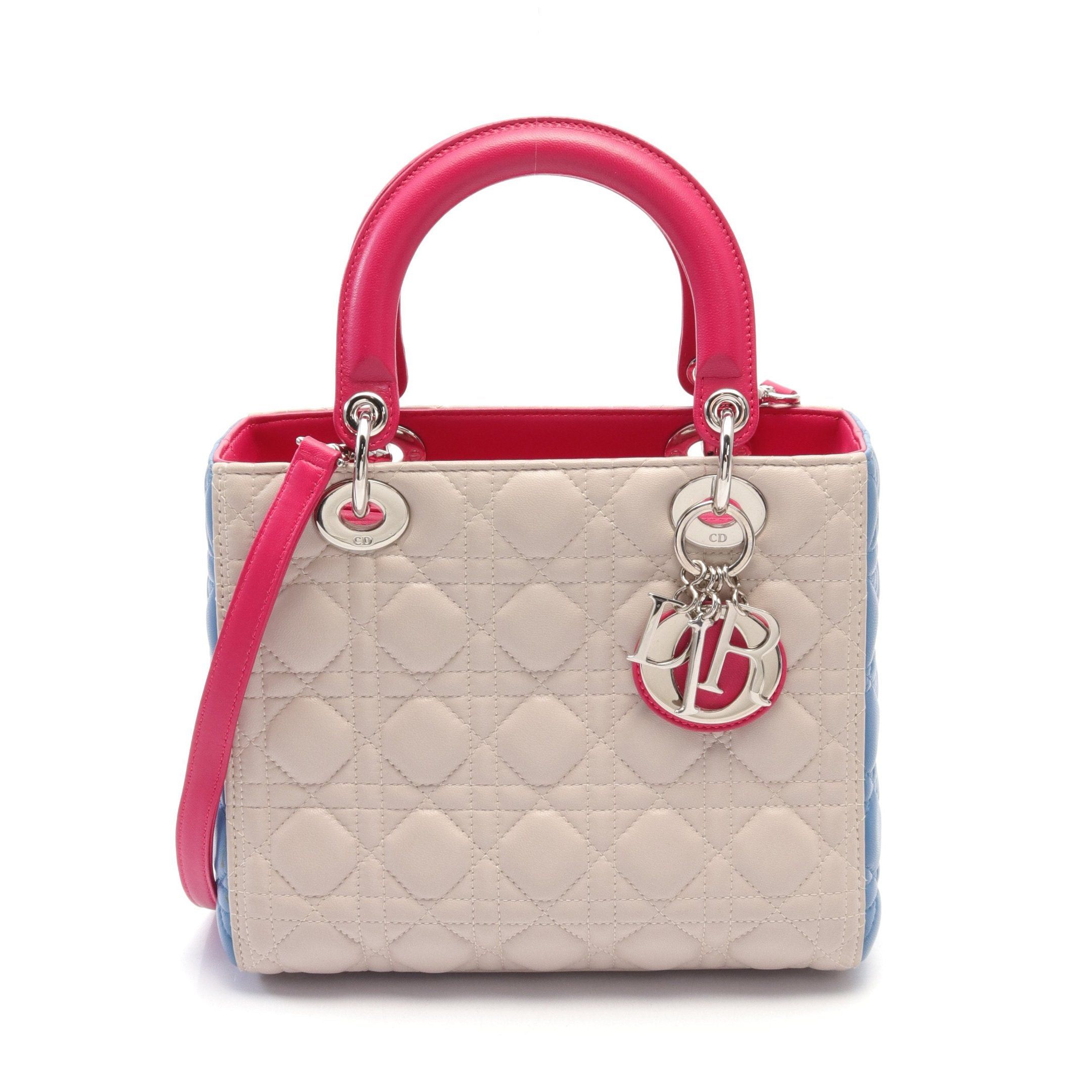 Dior Dior Lady Dior Canage Handbag Leather Ivory Pink Purple Blue Size ONE SIZE - 1 Thumbnail