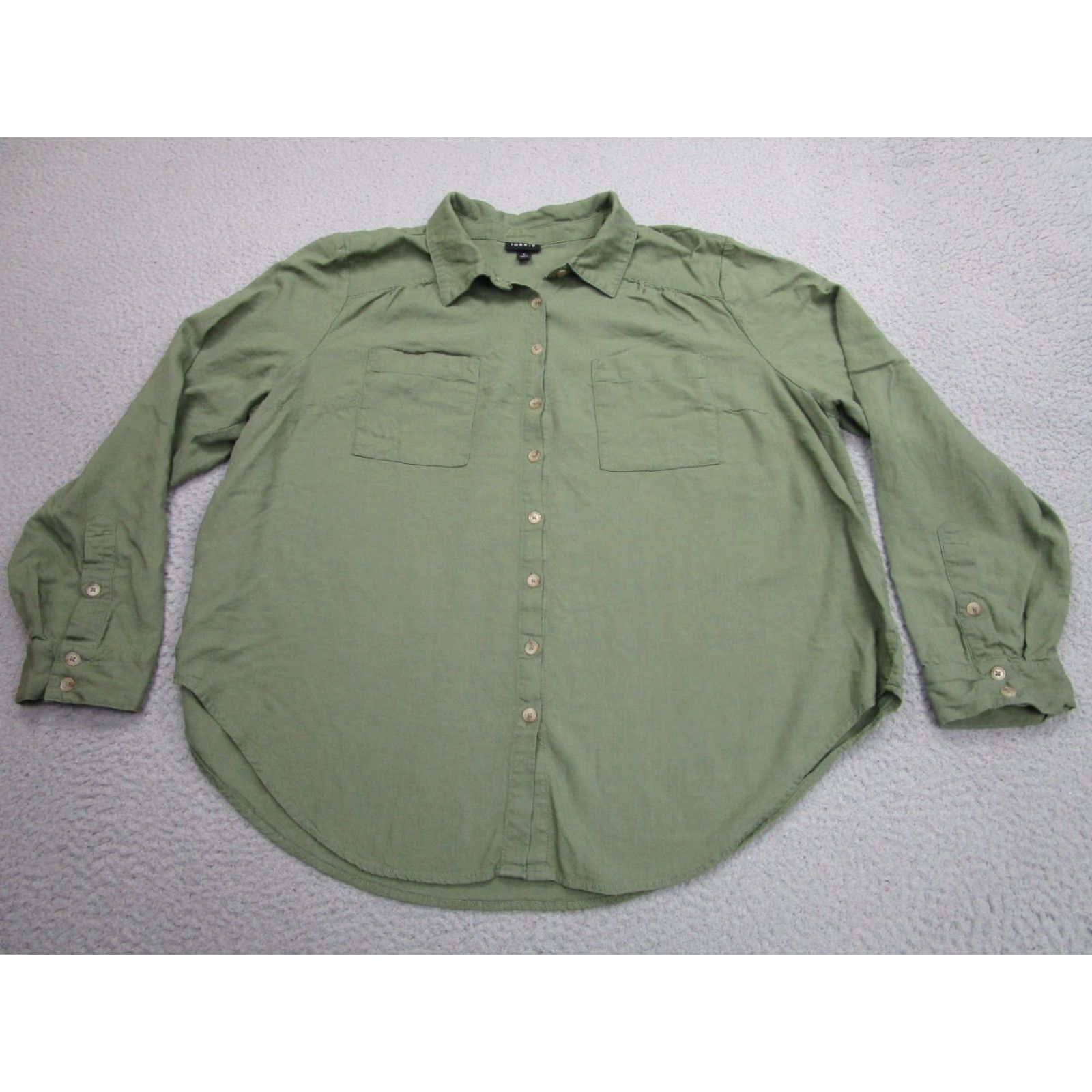 Torrid Torrid Shirt Womens Green Linen Button Up Long Sleeve Collared Casual Relaxed Fit Adult Regular Size 1 Size XS / US 0-2 / IT 36-38 - 2 Thumbnail