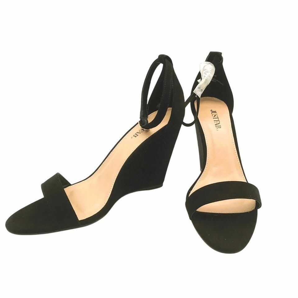 Other New JustFab Black Suede Wedge Sandals Size 9M Heel Saba Liot Size US 9 / IT 39 - 2 Thumbnail
