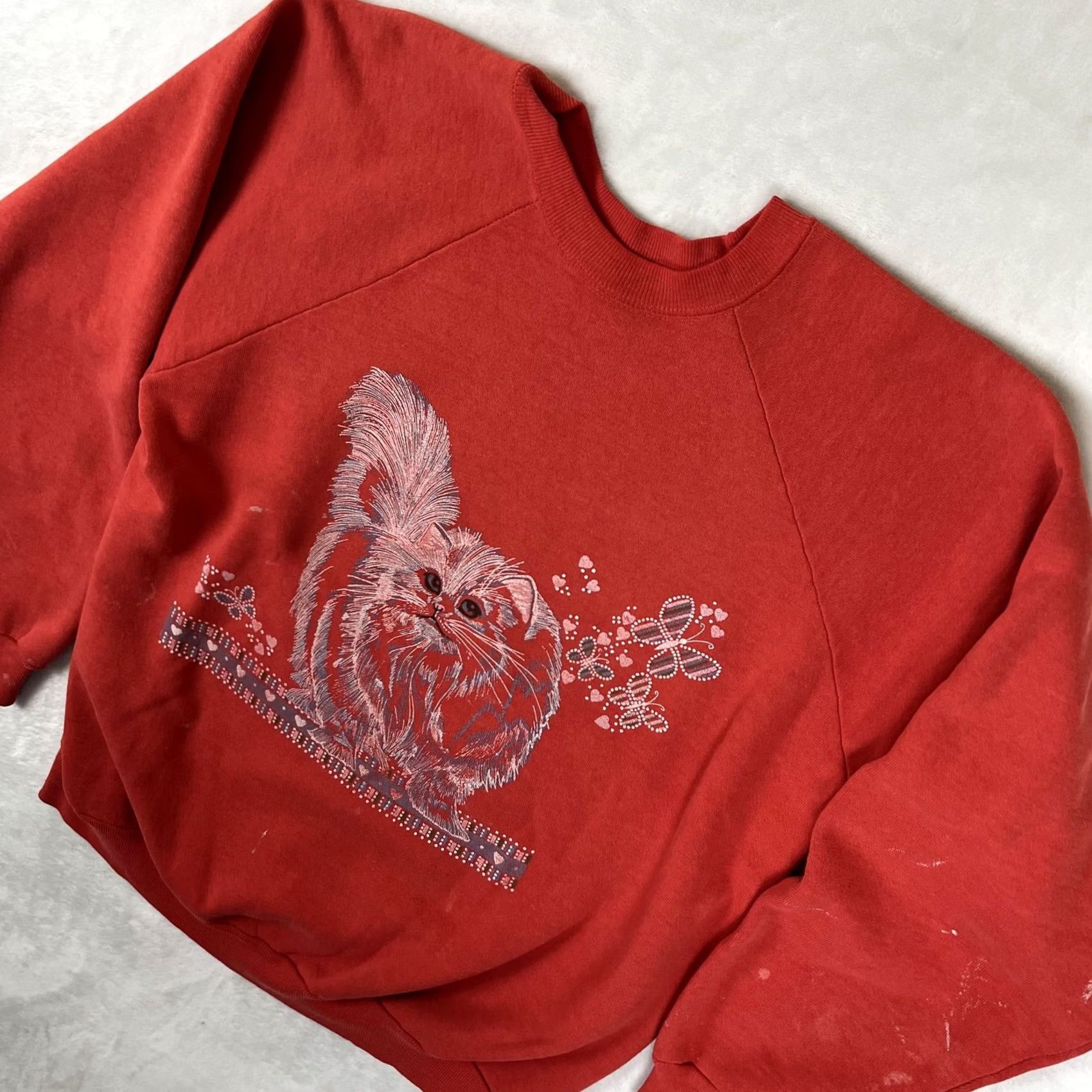 Vintage VINTAGE Cat Raglan Sweatshirt Womens Large Red Raglan Fleece Crewneck 80s Size L / US 10 / IT 46 - 7 Thumbnail