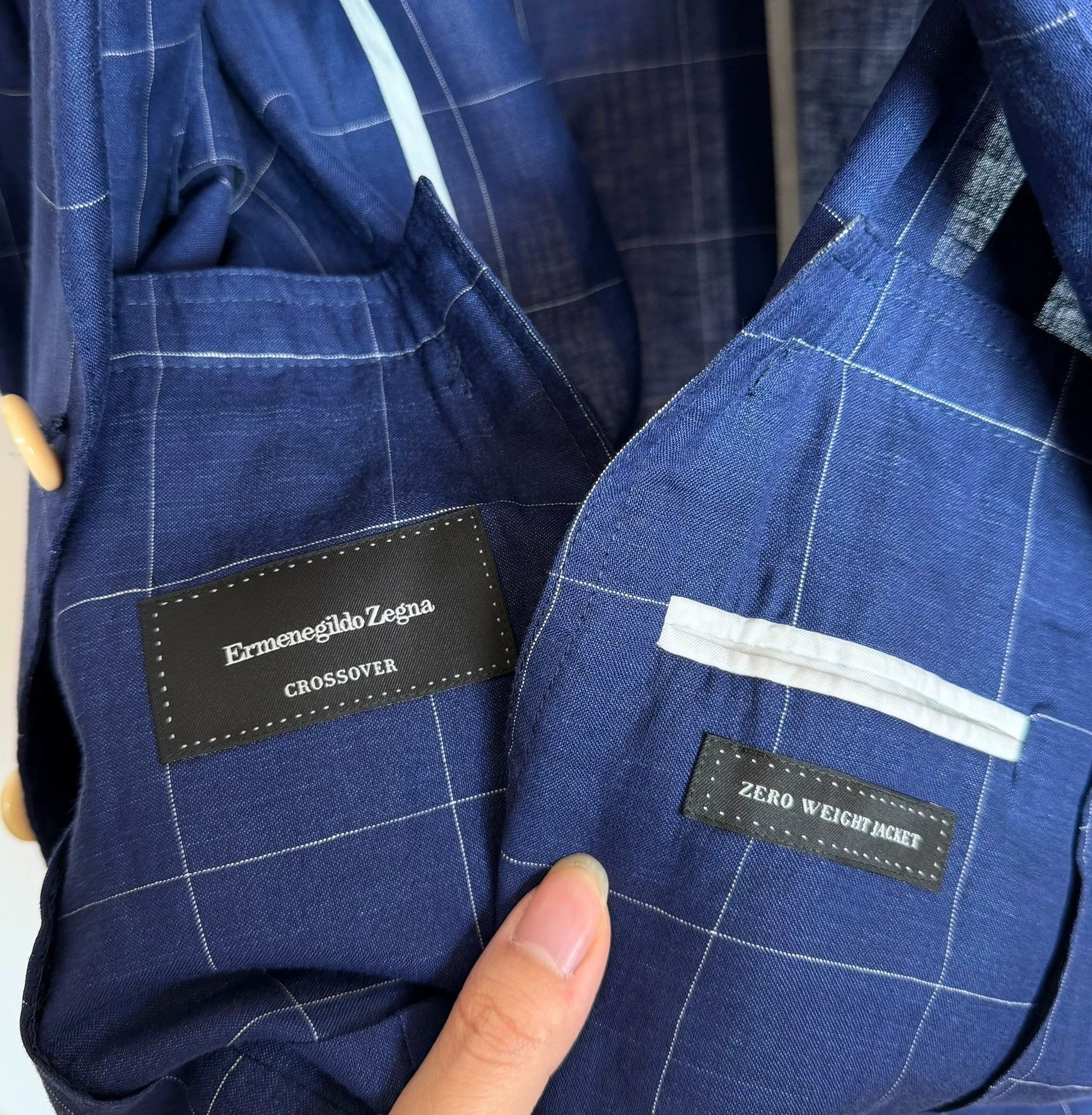 Ermenegildo Zegna Zegna Wool Linen Silk Blue Plaid Crossover Jacket 48 Size 48S - 7 Thumbnail