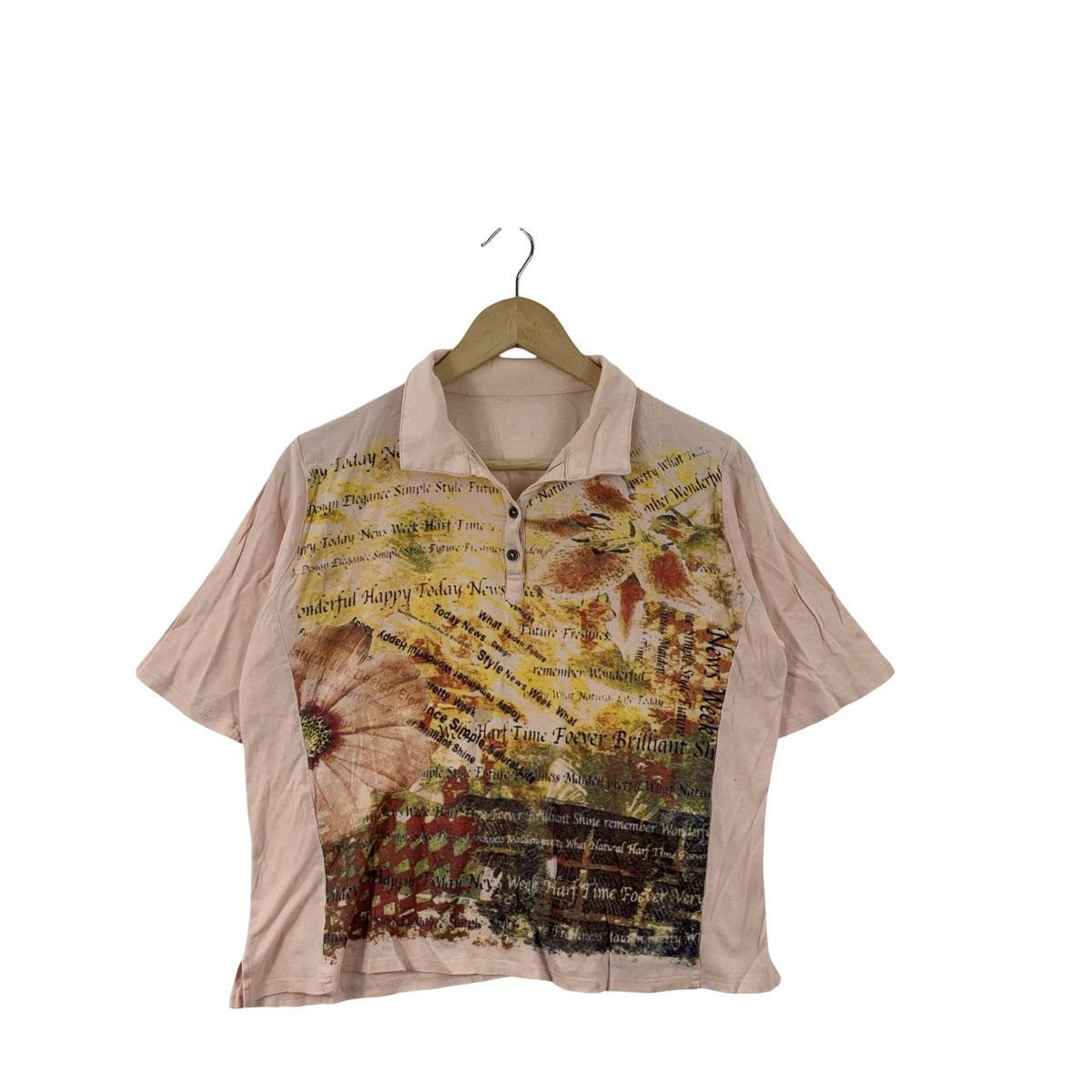 Vintage Vintage Floral Collage Polo Shirt Typography Graphic Pink Size S / US 4 / IT 40 - 3 Thumbnail