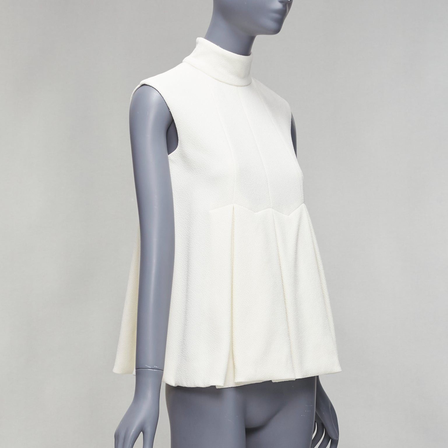 Emilia Wickstead EMILIA WICKSTEAD cream crepe pleated front panel hi neck peplum top UK6 XS Size M / US 6-8 / IT 42-44 - 1 Thumbnail