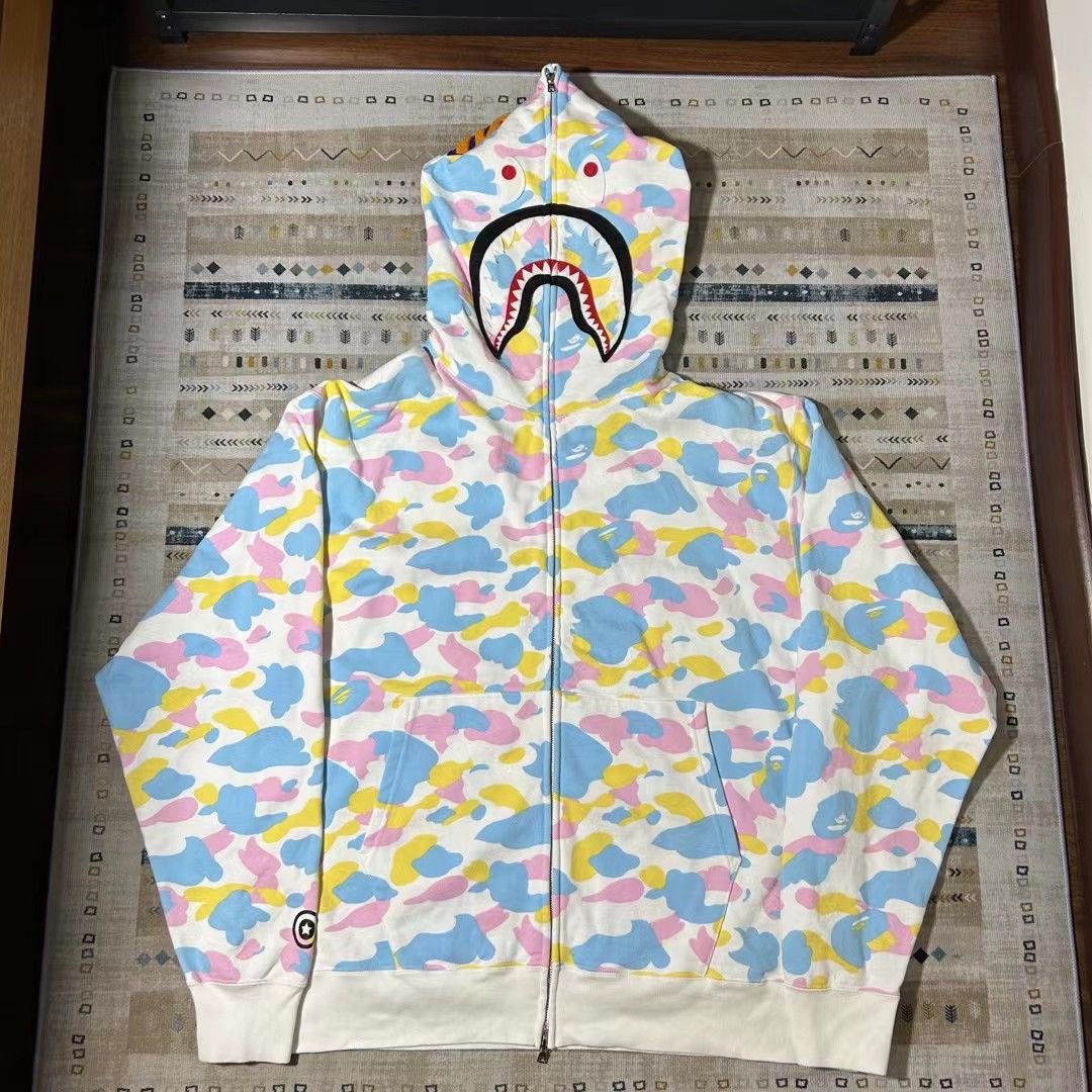 image of Bape Candy Camo Shark Full Zip Hoodie in White, Men's (Size 2XL)