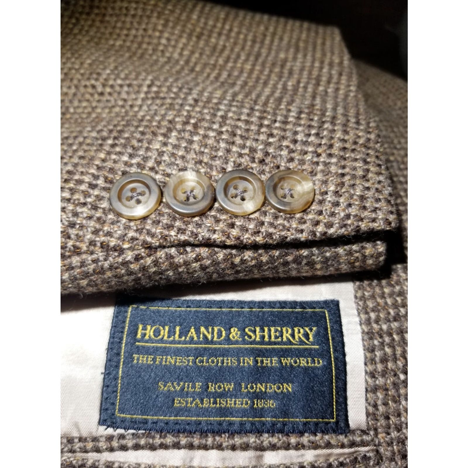 Vintage Holland & Sherry Bespoke Brown Orange Tweed Sport Coat Blazer 42R Wool Wool 100% Wool Notch Lapel Single-Breasted Two-Button Size 42R - 2 Thumbnail