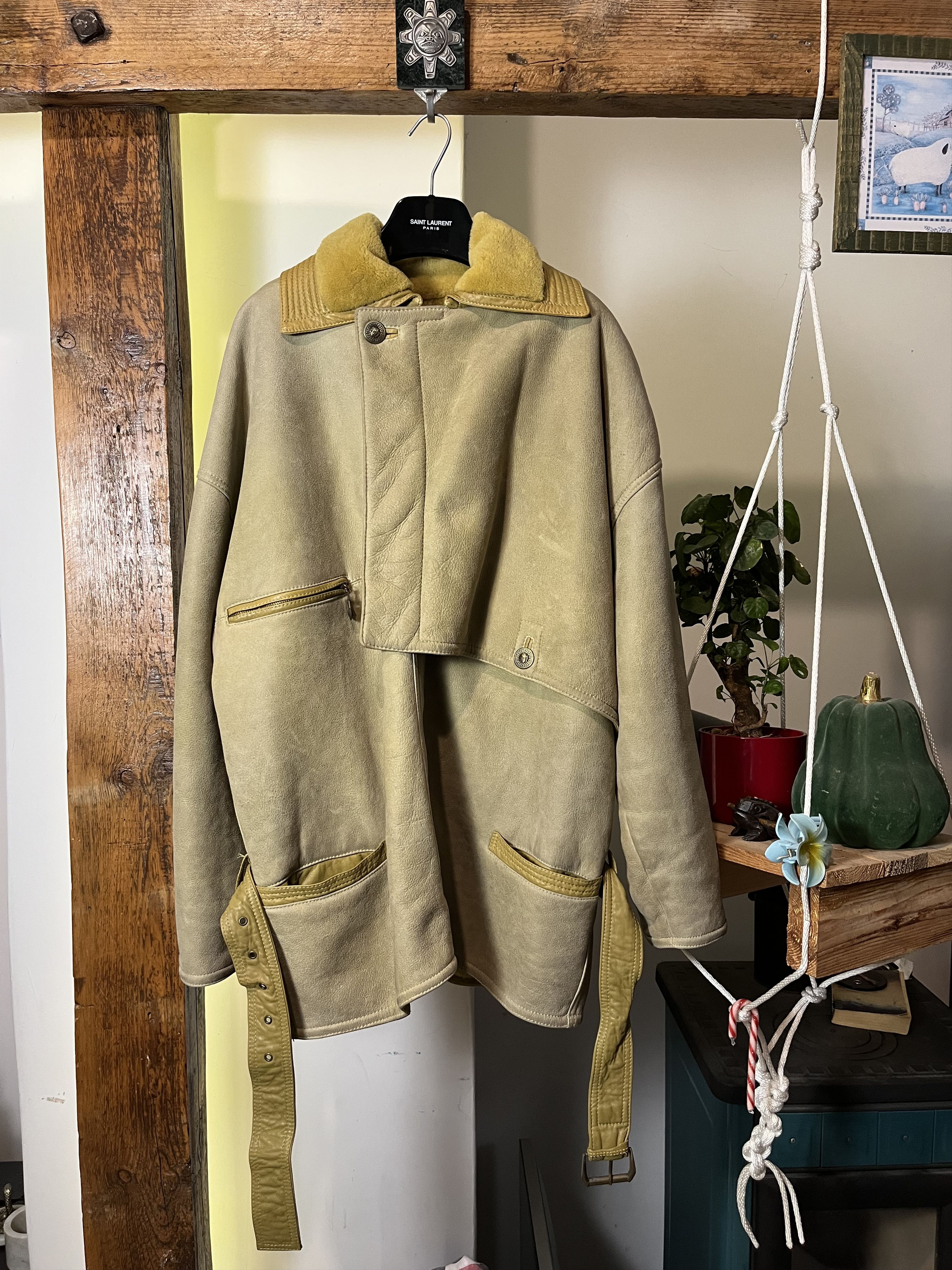 Versace Vintage Runway 80s Gianni Versace Shearling Jacket Vintage