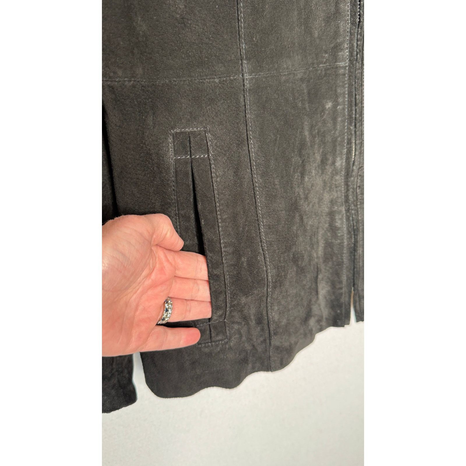 Vintage Y2K Dennis Basso Washable Black Suede Leather Jacket Medium Size M / US 6-8 / IT 42-44 - 12 Thumbnail