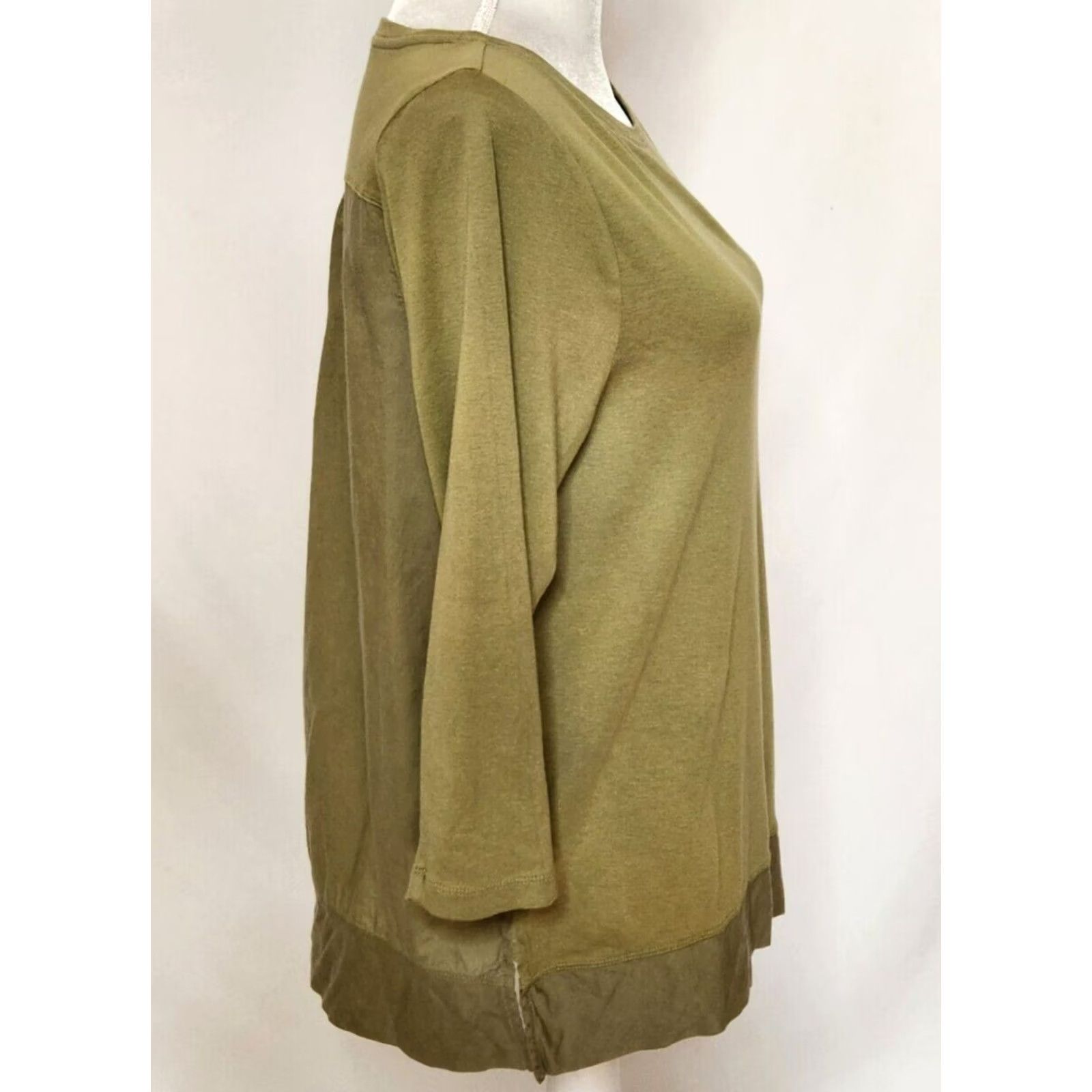 J. Jill J Jill Womens L Pima 3/4 Sleeve Top Olive Green Shirt Size L / US 10 / IT 46 - 4 Thumbnail