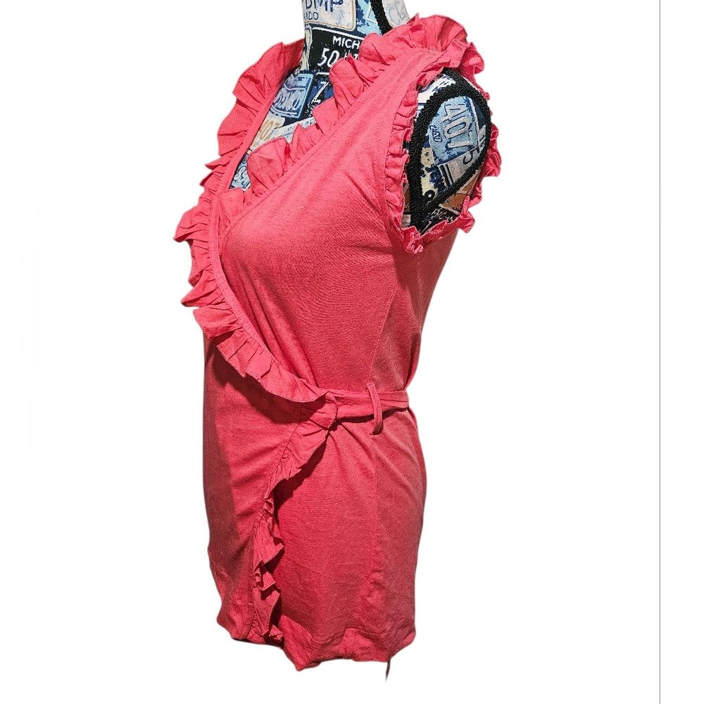 Mango MNG Mango Coral Red Cotton Frill Sleeveless Tank Wrap Top B Size XL / US 12-14 / IT 48-50 - 3 Thumbnail