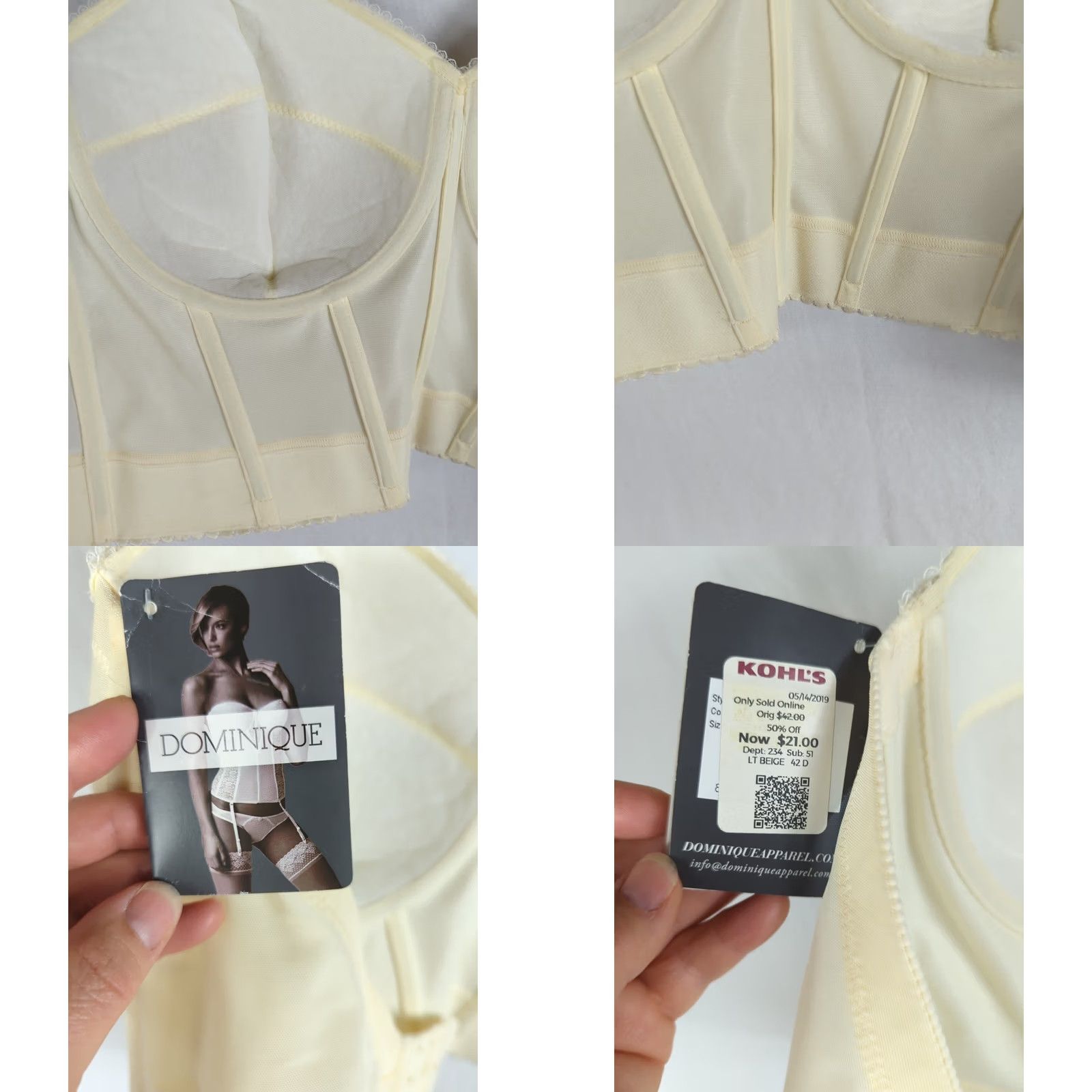 Vintage Dominique Noemi Bustier Womens Bridal Corset Top Beig e 42D Underwired Lace High Support Vintage No Size ONE SIZE - 8 Thumbnail