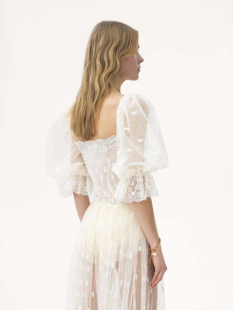 Chloe o1loc1c10226 Square-neck Top in Whisper White Size L / US 10 / IT 46 - 4 Thumbnail