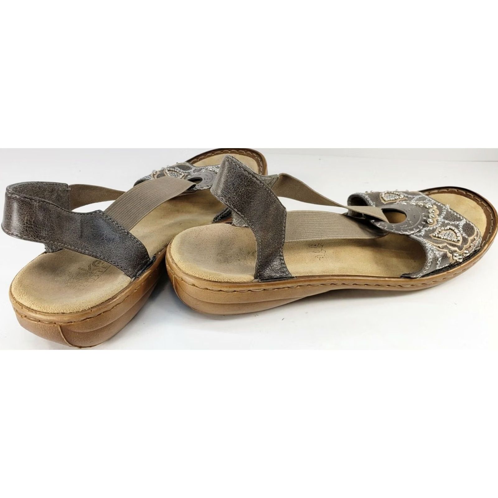 Rieker Rieker Regina Women's Brown Gold Pearl Sandals Elastic Straps Cushy Slingback Size 8M 39E Size US 8 / IT 38 - 4 Thumbnail