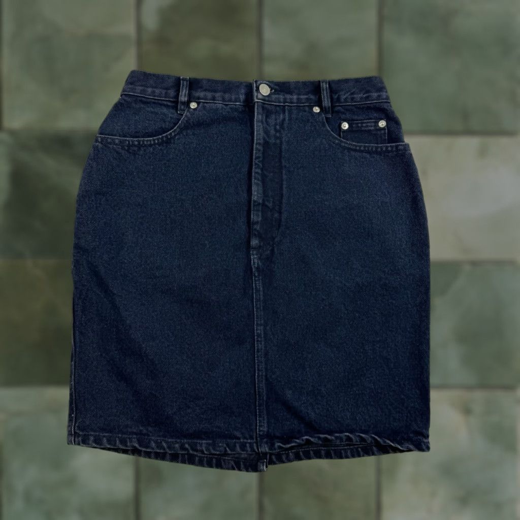 VINTAGE Banana Republic Skirt Womens 12 Black Midi Denim Cotton 90s 90s Punk America Skirt Womens
