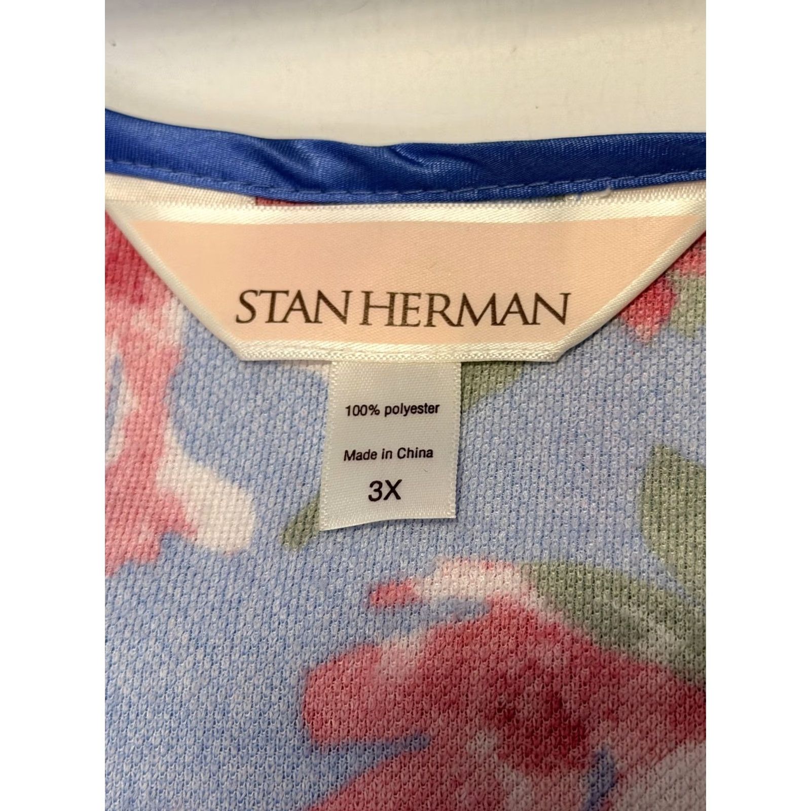 Vintage Stan Herman Robe Womens 3X Blue Floral Fleece Zip Front Long Sleeve Kaftan Size XXL / US 16-18 / IT 52-54 - 7 Thumbnail