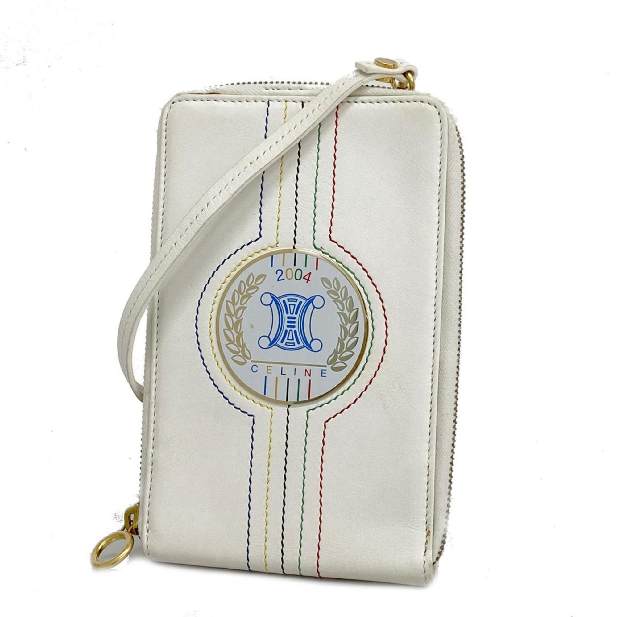 image of Celine Shoulder Wallet Leather White 2004 Athens Olympics Women's