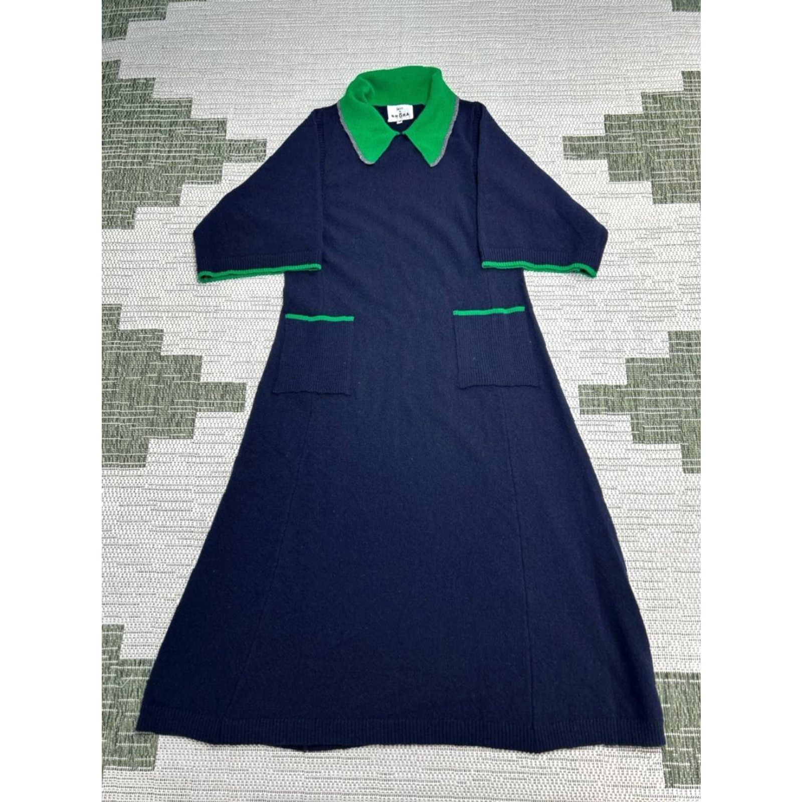 Vintage Brora Skye Knitted Dress Womens 12 Blue Supersoft Lambswool Ribbed Hem Collar Maxi Dress Pockets Easy Care Cap Sleeve? Size XL / US 12-14 / IT 48-50 - 2 Thumbnail