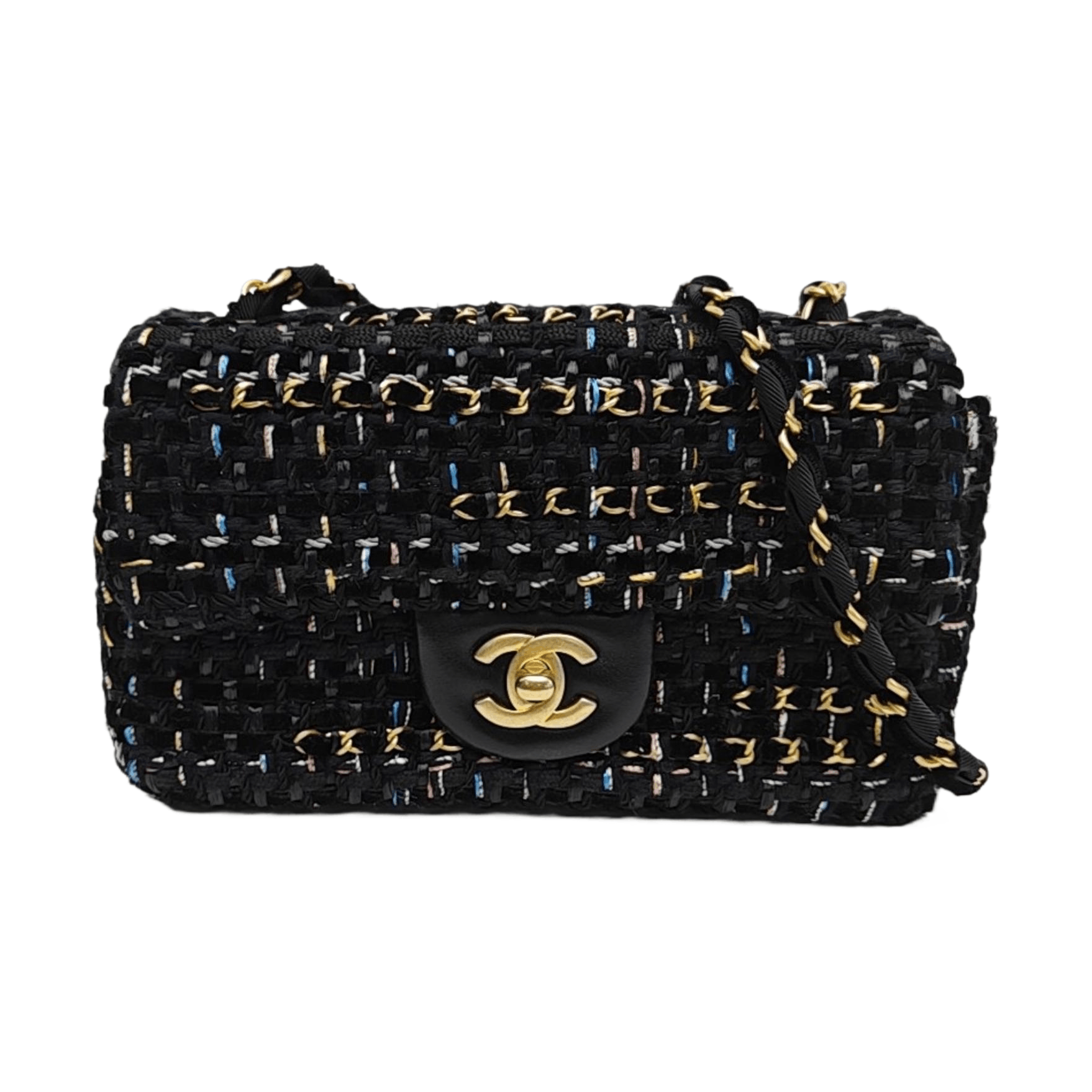 Chanel Classic Flap Tweed Woven Shoulder Bag Size One Size in Black, Women's