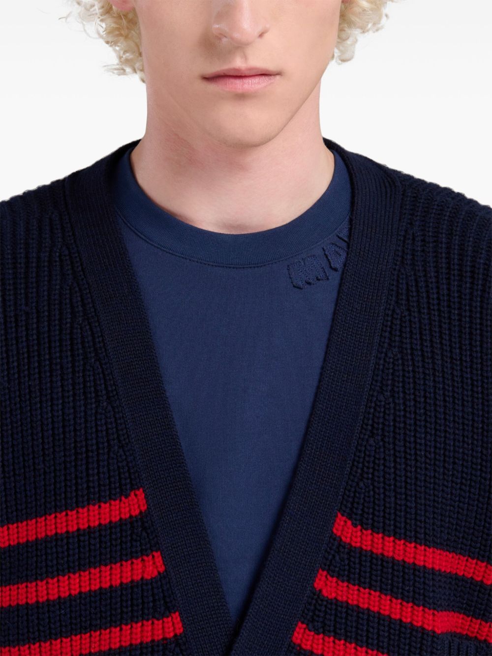 Marni o1w1db10125 Striped V-Neck Cardigan in Red/Black Size US S / EU 44-46 / 1 - 3 Thumbnail