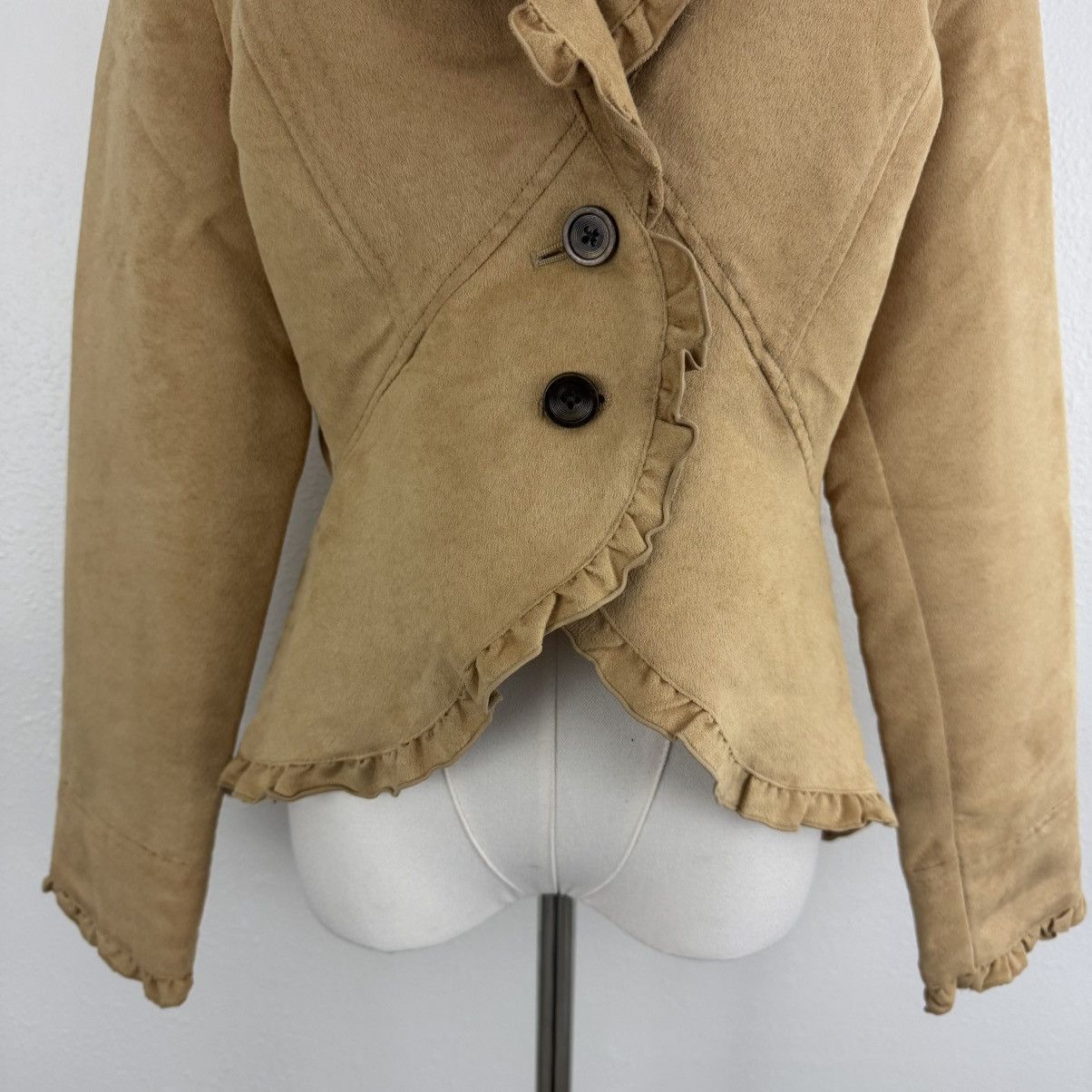 Faded Glory FADED GLORY Y2K Tan Blonde Faux Suede V Neck Blazer Jacket Size S / US 4 / IT 40 - 3 Thumbnail