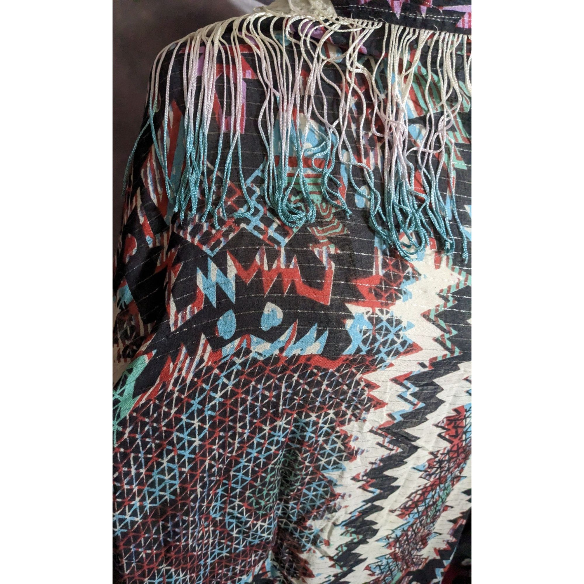 Topshop Topshop Southwestern Abstract Rainbow Ombre Fringe Scarf Size ONE SIZE - 5 Thumbnail