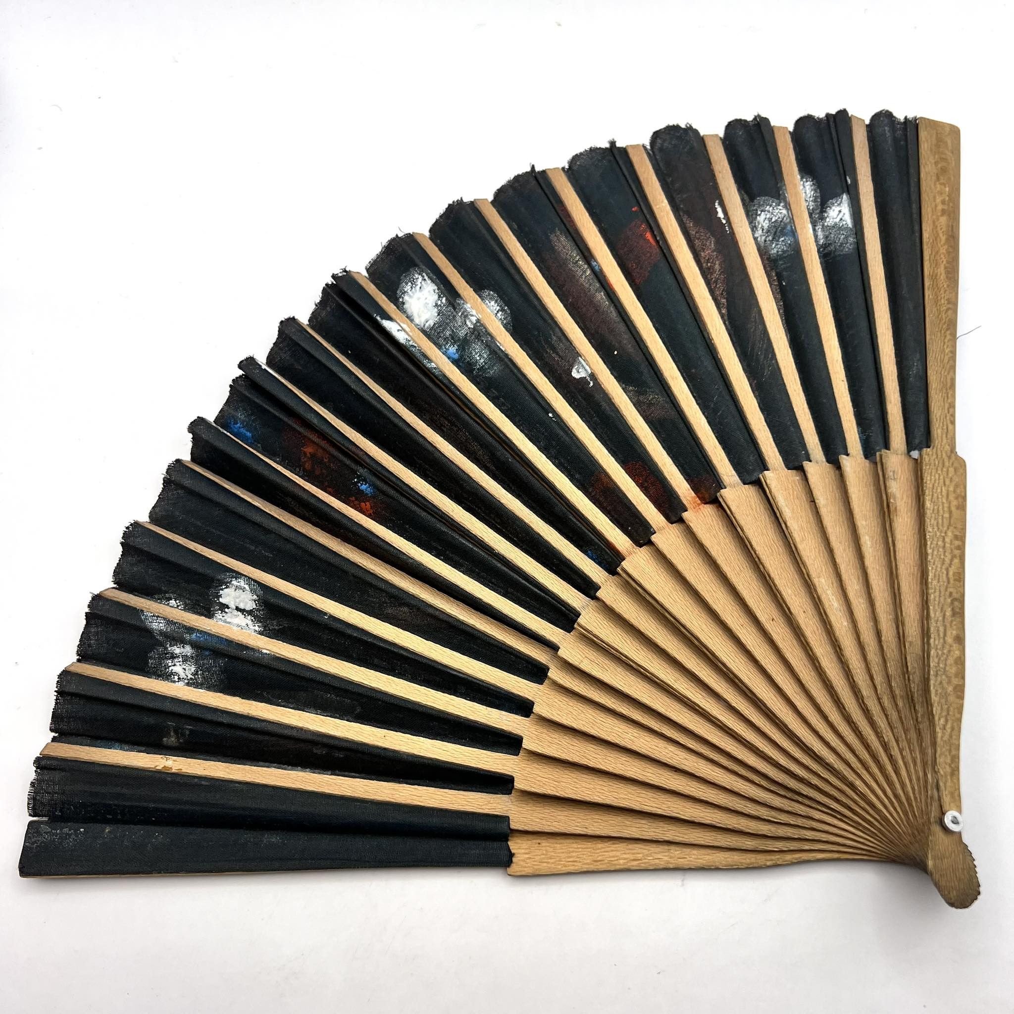 Vintage Vintage Asian Folding Hand Fan Hand Painted Flower Wooden Size ONE SIZE - 3 Thumbnail