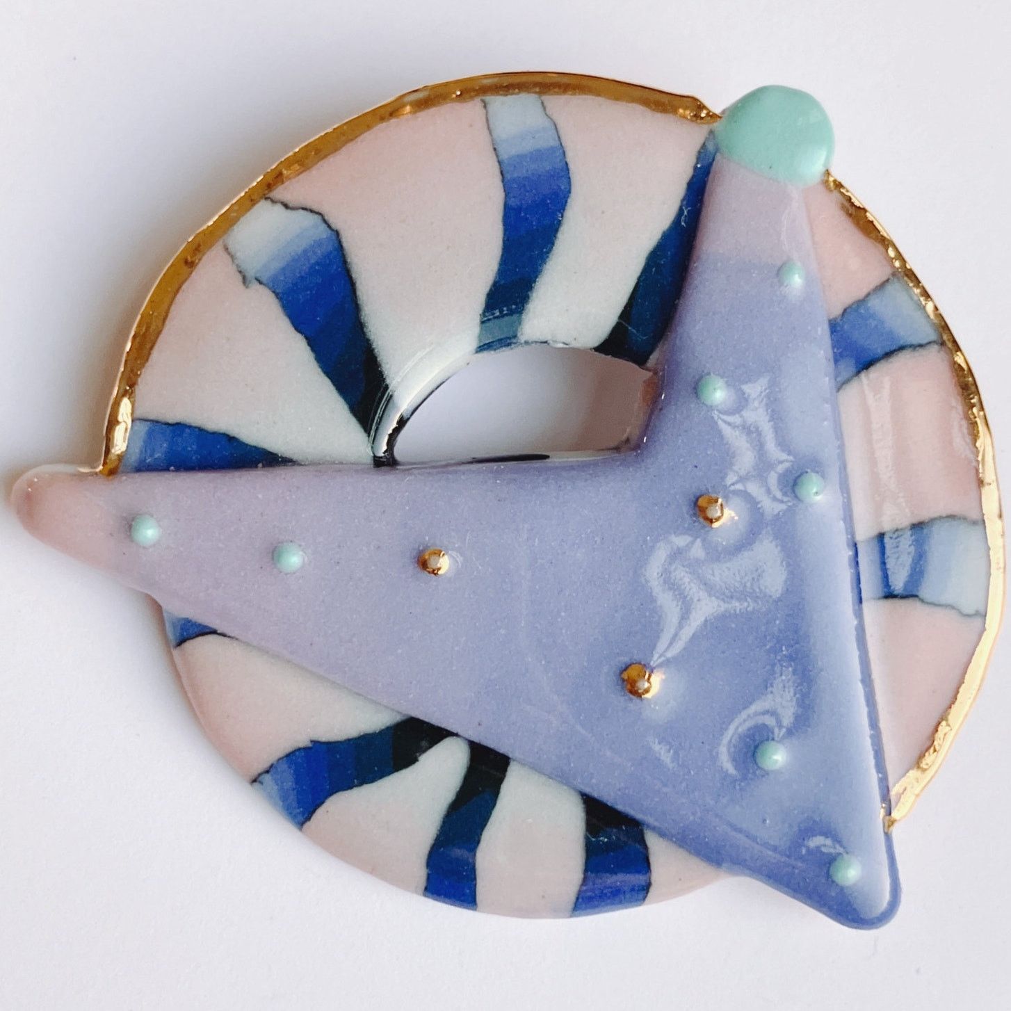 Vintage VTG 1980s Ceramic Enamel Geometric Postmodern Brooch Size ONE SIZE - 4 Thumbnail