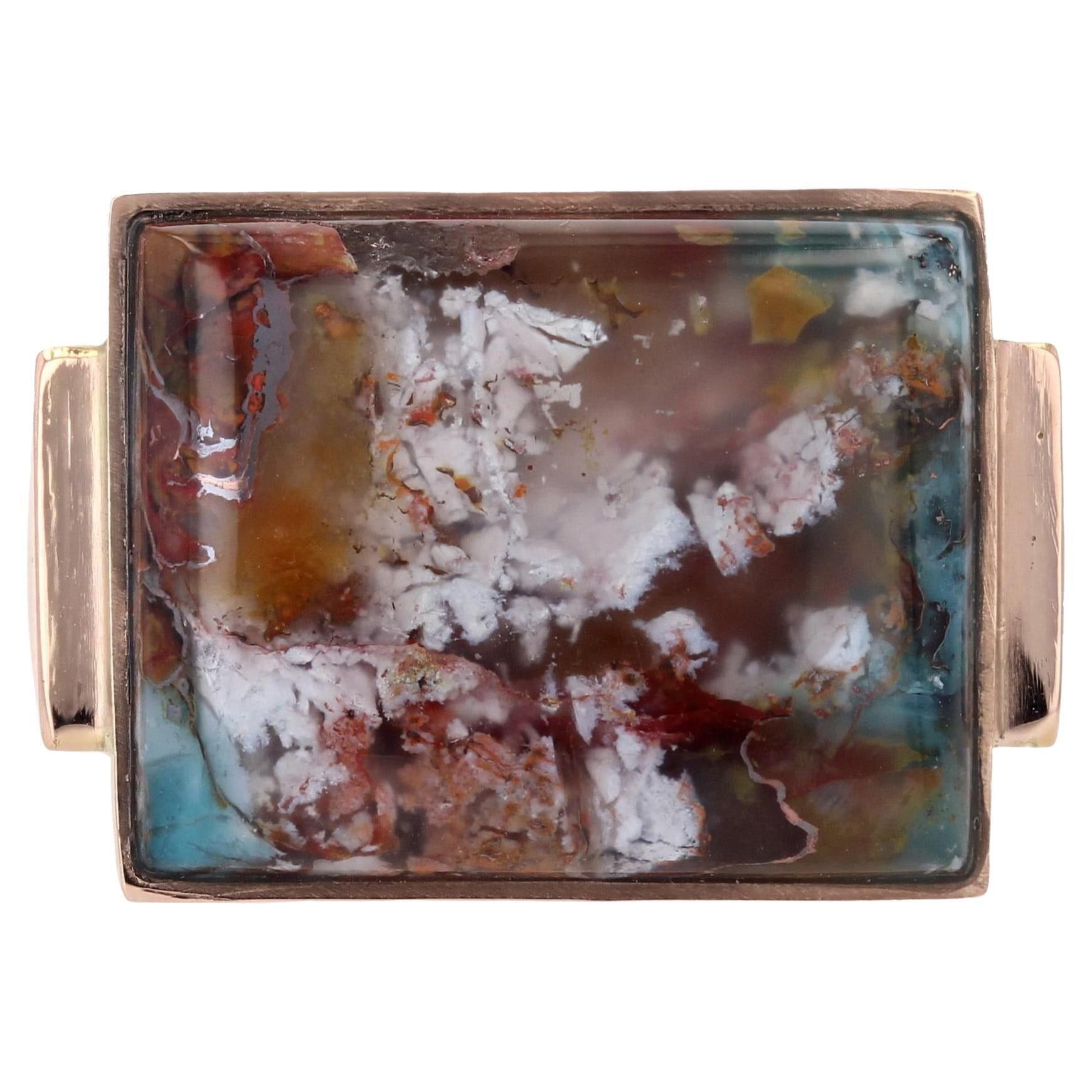 image of Vintage Retro 1950S Confetti Agate 18 Karat Yellow Gold Signet Ring, Women's